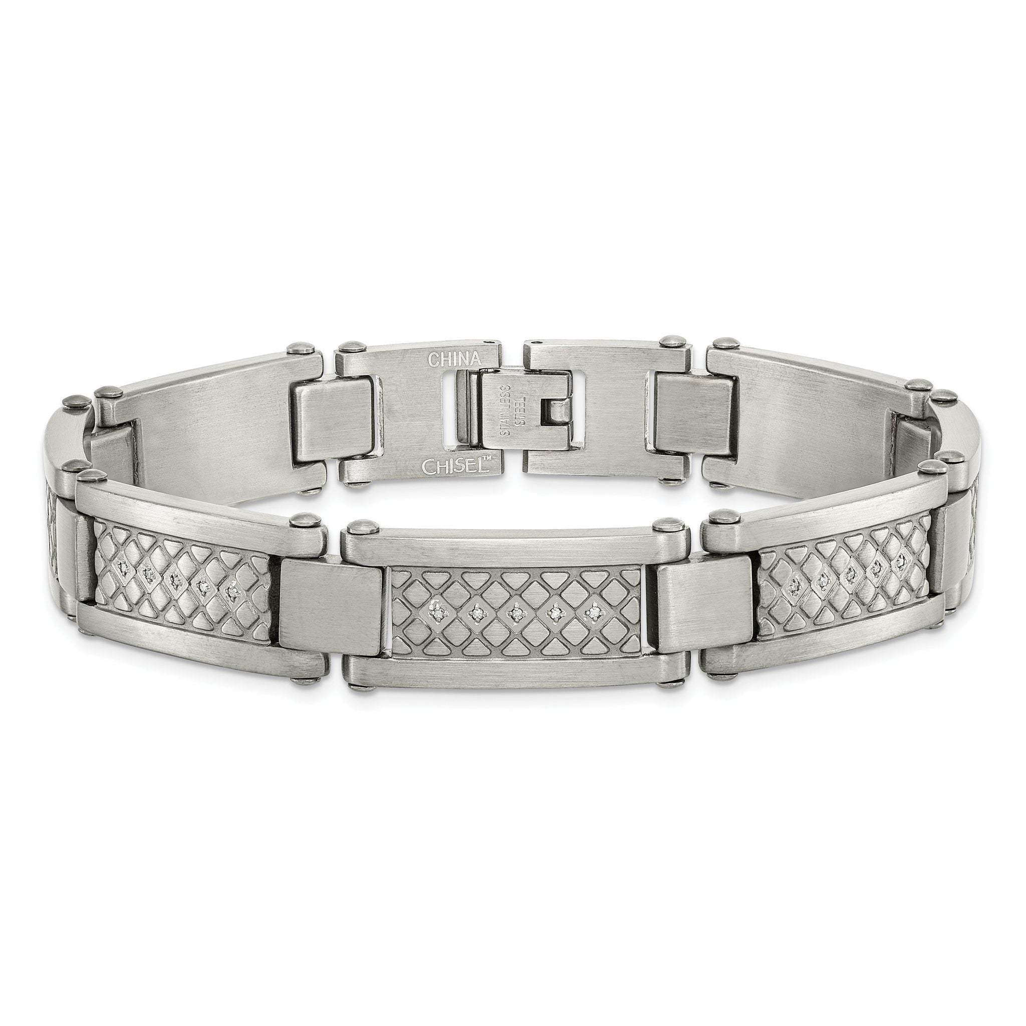 Stainless Steel Antiqued and Matte with 1/10 carat Diamond Bracelet for Men