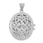 Filigree Oval Locket in Sterling Silver with Cubic Zirconia Accents, 29mm - Sophia Jewelers