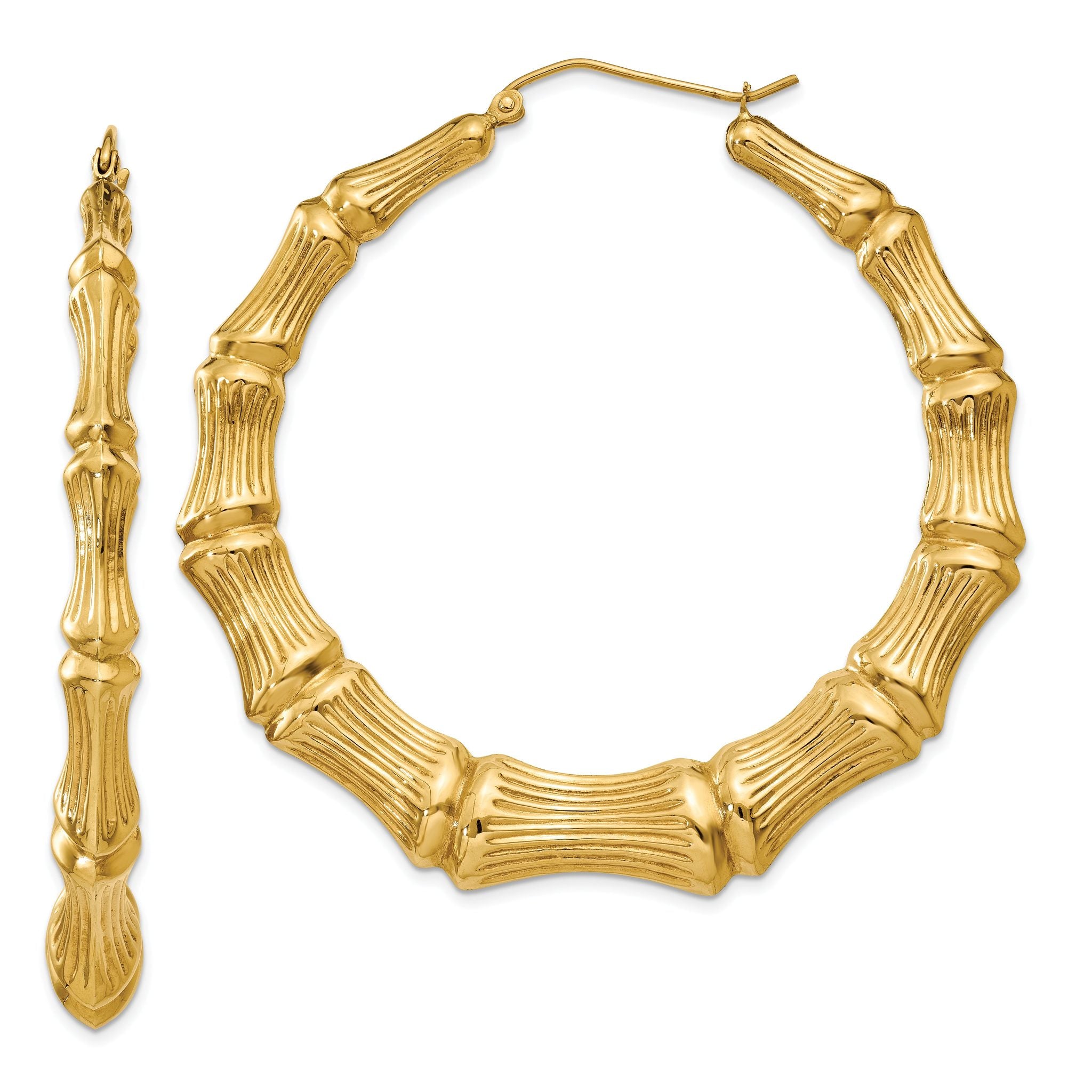Sophia Jewelers 14K Gold Polished Bamboo Hoop Earrings for Women
