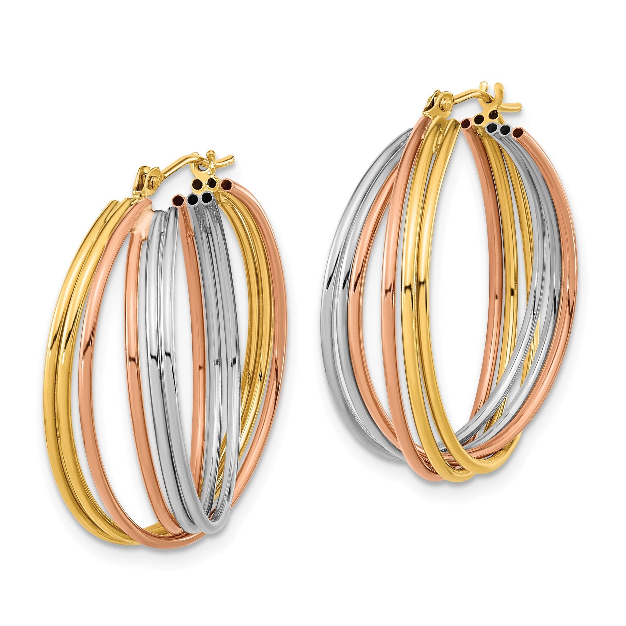 14k Tri-color Fancy Hollow Tube Hoops Secondary image
