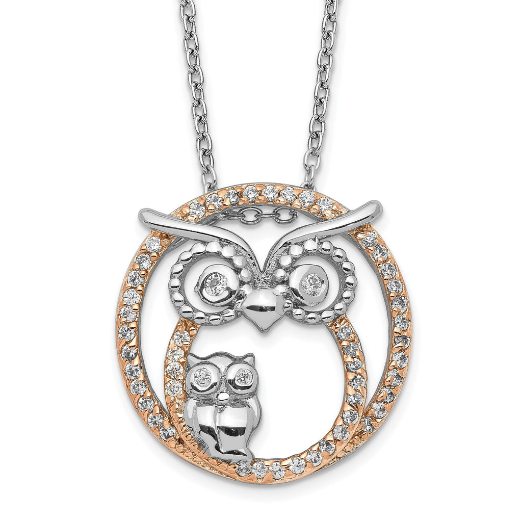 Cheryl 925 Sterling Silver Two-Tone CZ Owl Necklace Elegant Gift-Ready Design
