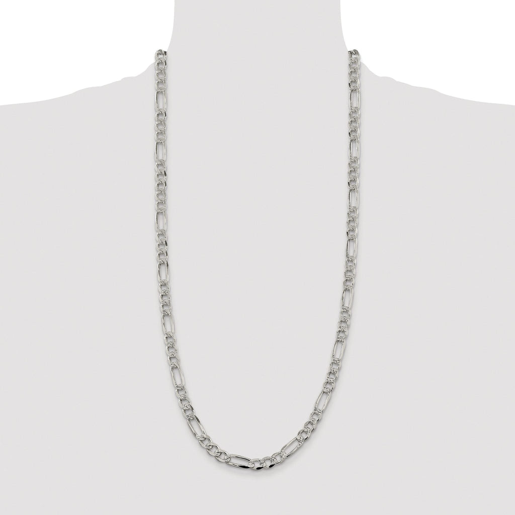 Sterling Silver Rhodium-plated 7.25mm PavÃ¢Â€Âš Flat Figaro Chain