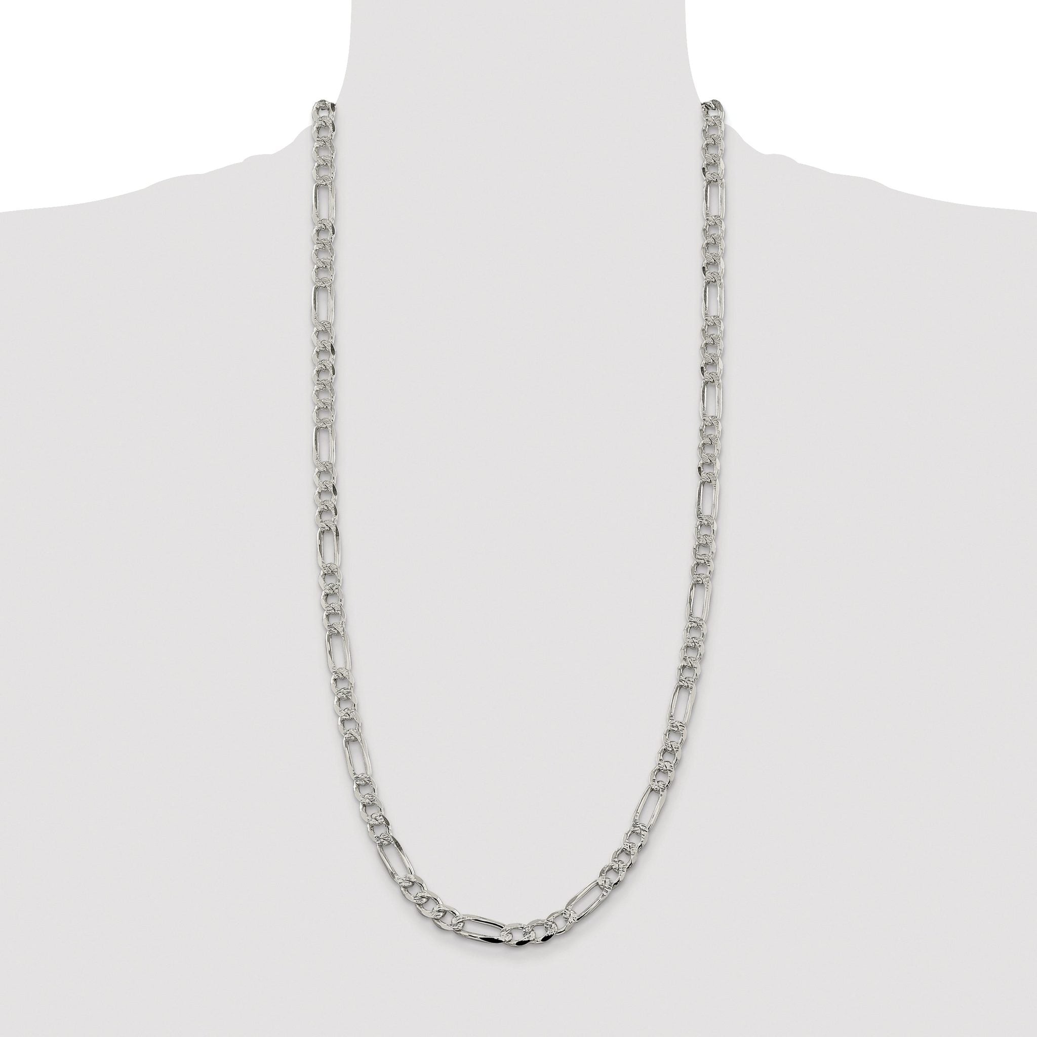 Sterling Silver Rhodium-plated 7.25mm PavÃ¢Â€Âš Flat Figaro Chain