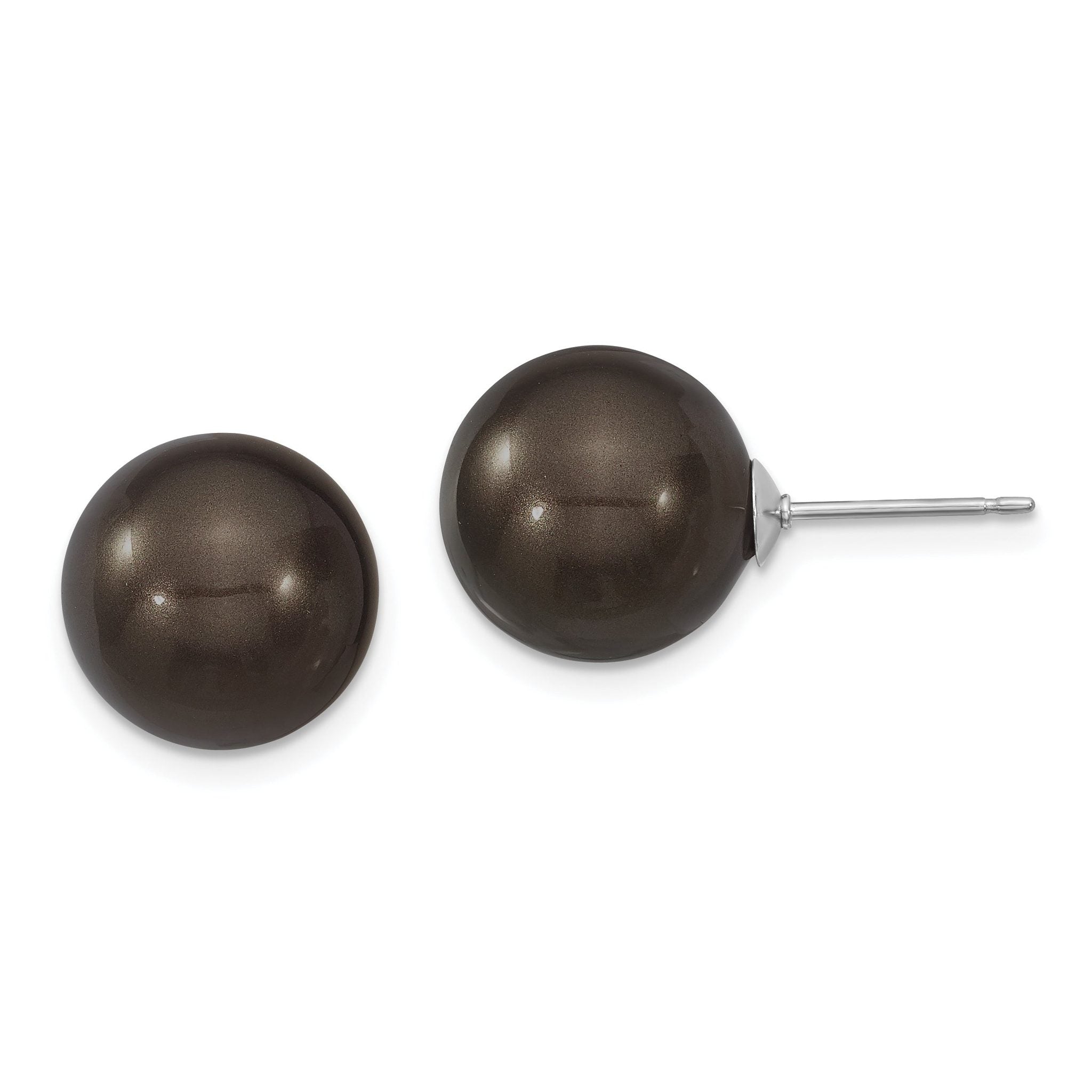 Majestik Sterling Silver Rhodium-Plated Black Shell Pearl Stud Earrings