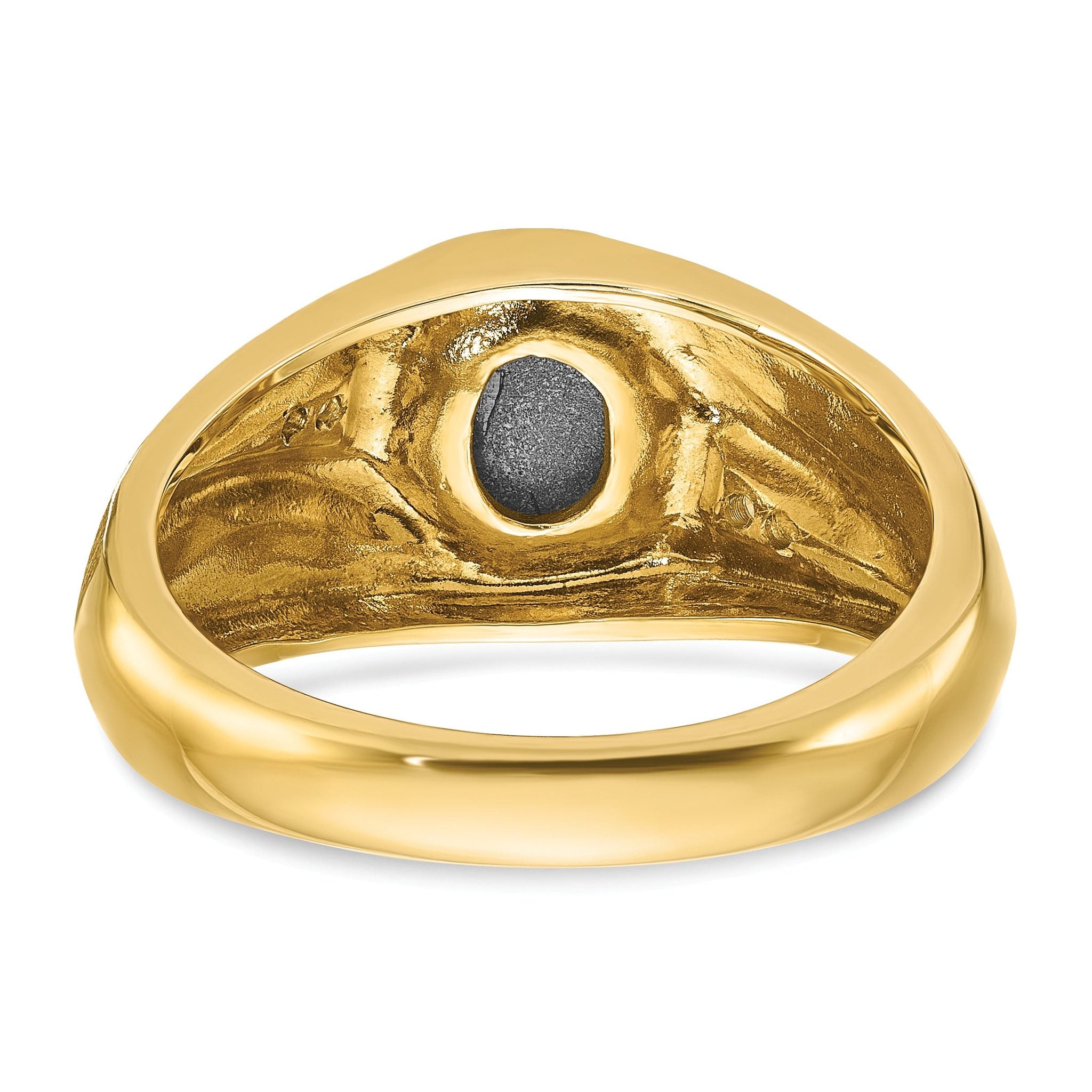 14k Mens Satin Oval Black Star Sapphire and 1/20 carat Diamond Complete Ring