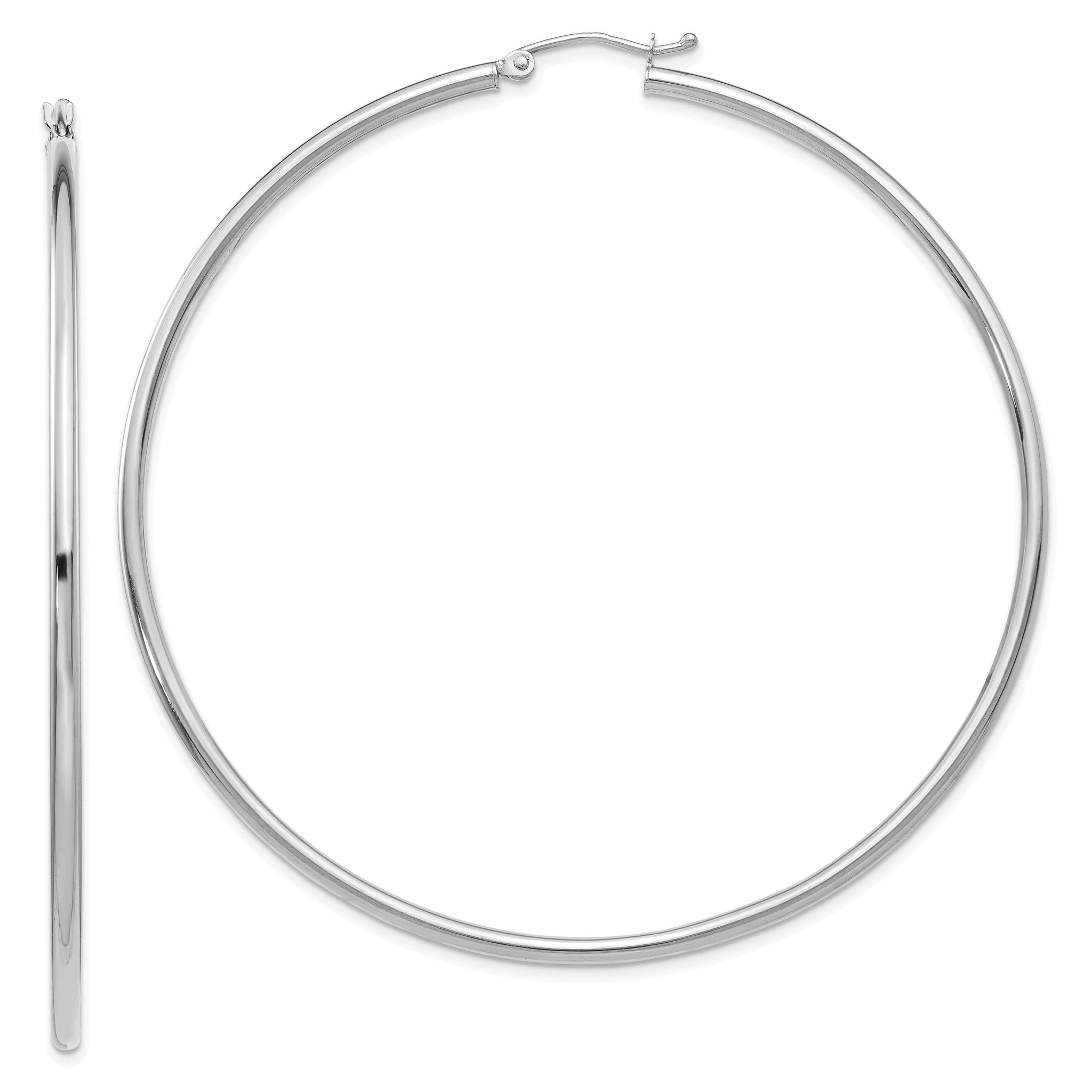 14K White Gold Polished Hoop Earrings with Rhodium Plating Main image