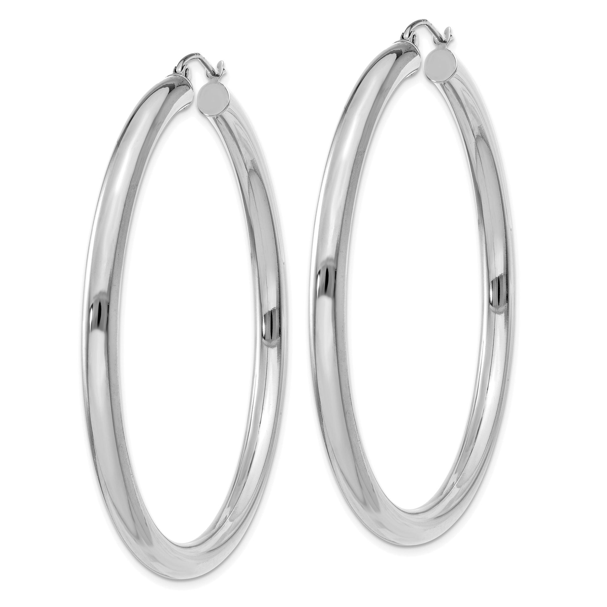 14K White Gold Polished 4mm Lightweight Tube Hoop Earrings Secondary image