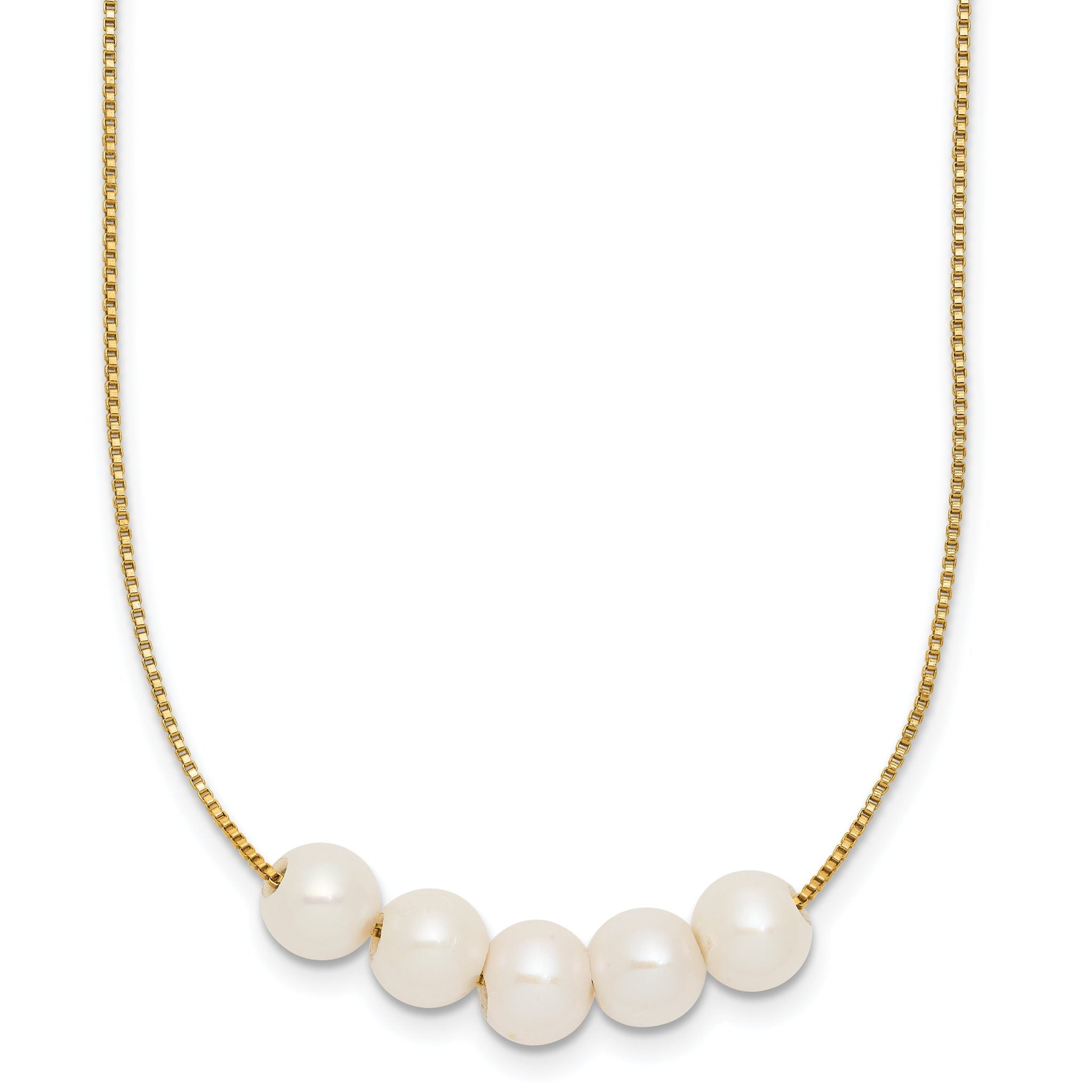 14K Gold Filled 6-7mm Five White Cultured Freshwater Pearl Station Necklace Main image