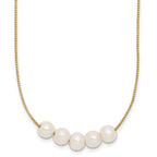 14K Gold Filled 6-7mm Five White Cultured Freshwater Pearl Station Necklace