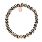 Stainless Steel Polished Rose IP-plated 6mm Black and White Striped Agate Beaded Stretch Bracelet for Women