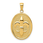 14K Gold Fleur-De-Lis Oval Pendant for Men Polished, Detailed Design