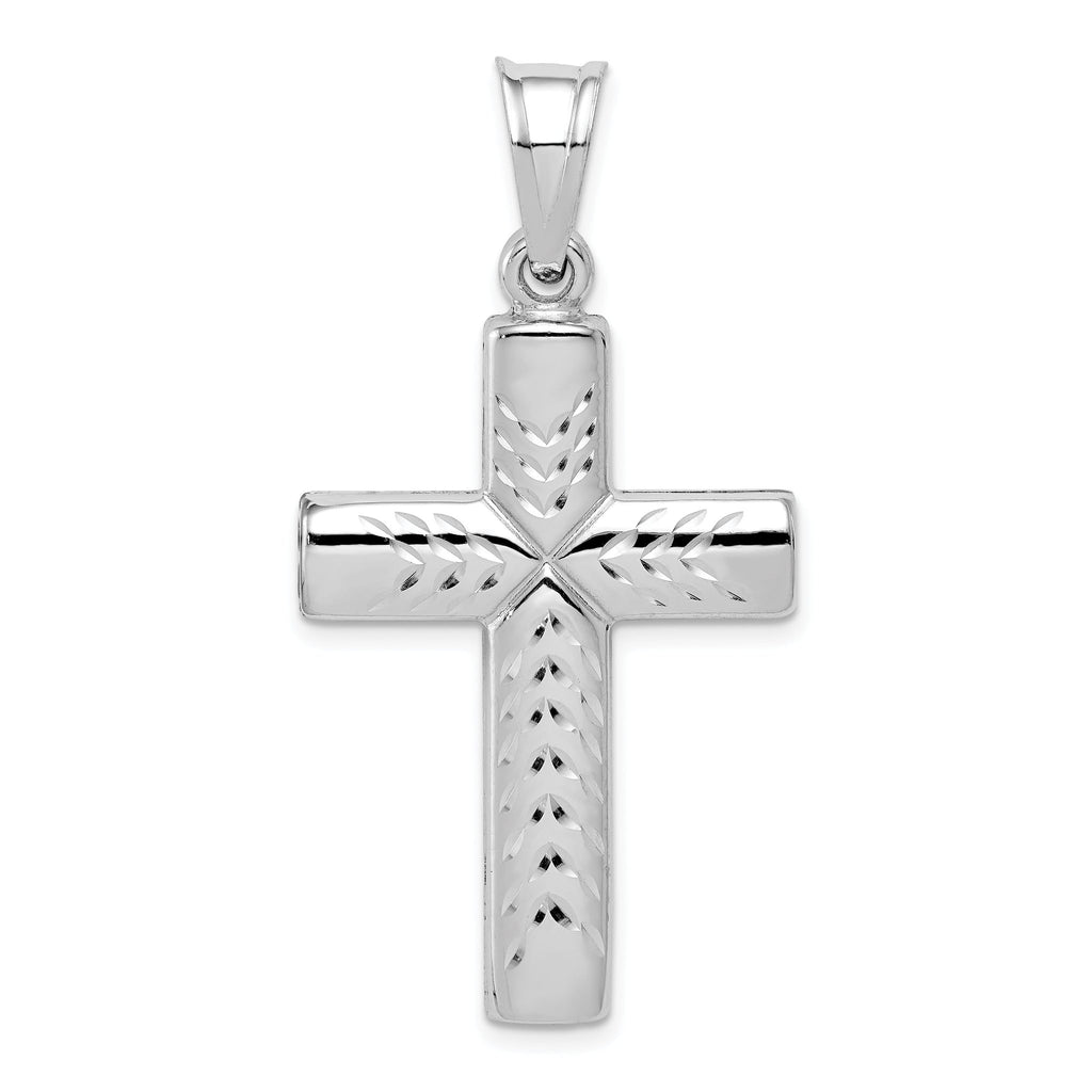 Sterling Silver 925 Diamond-Cut Cross Pendant with Polished Rhodium Finish