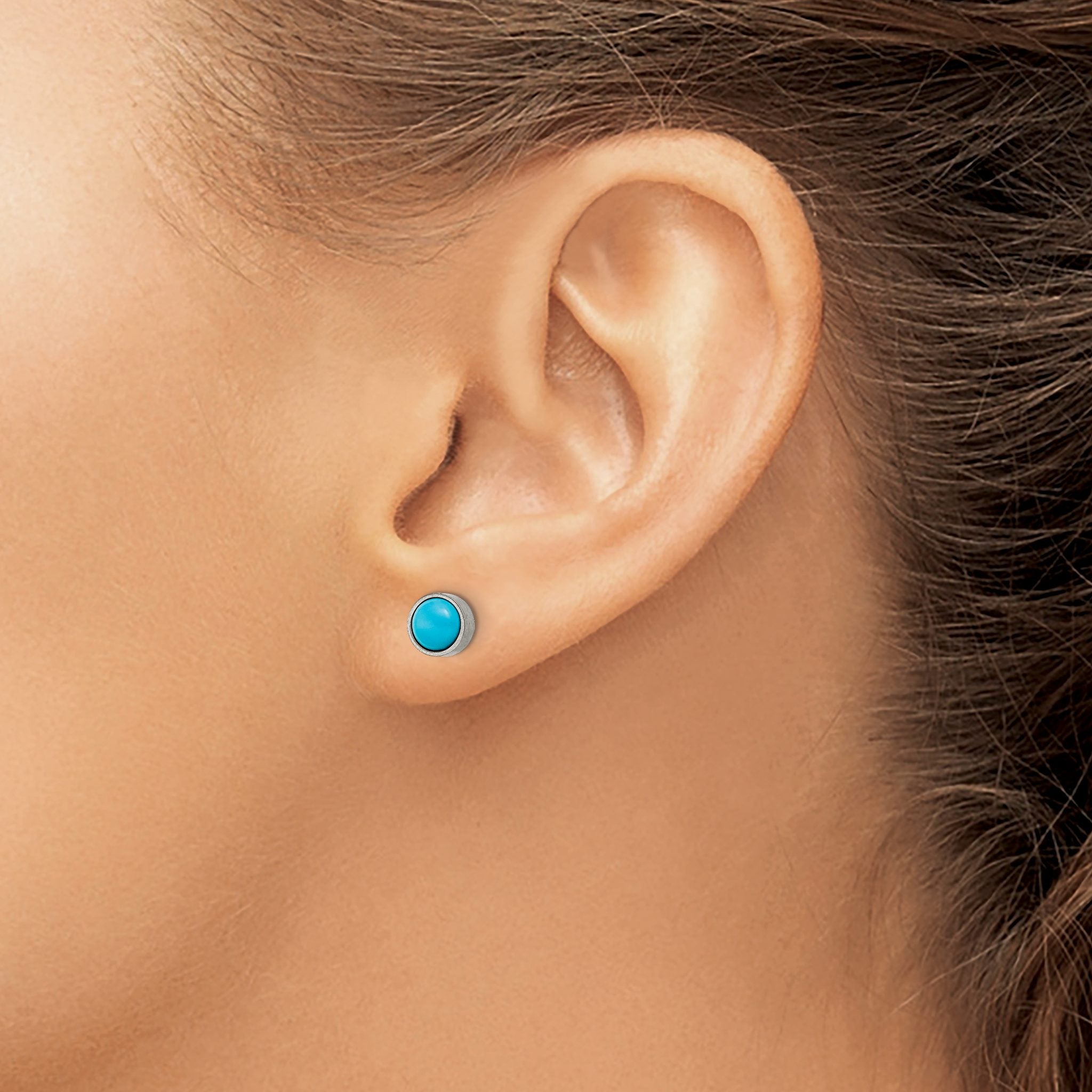 Titanium Brushed Blue Turquoise Stud Earrings