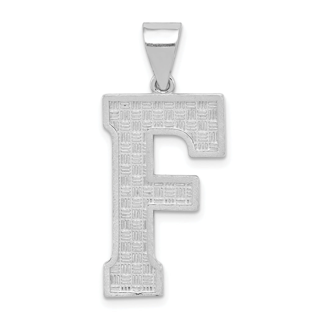 Sterling Silver Rhodium-Plated F Initial Pendant Solid, Large, Elegant Design