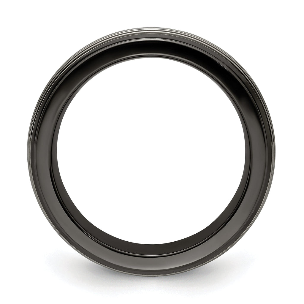 Titanium Wedding Band with Grooved Step Edge Polished Finish