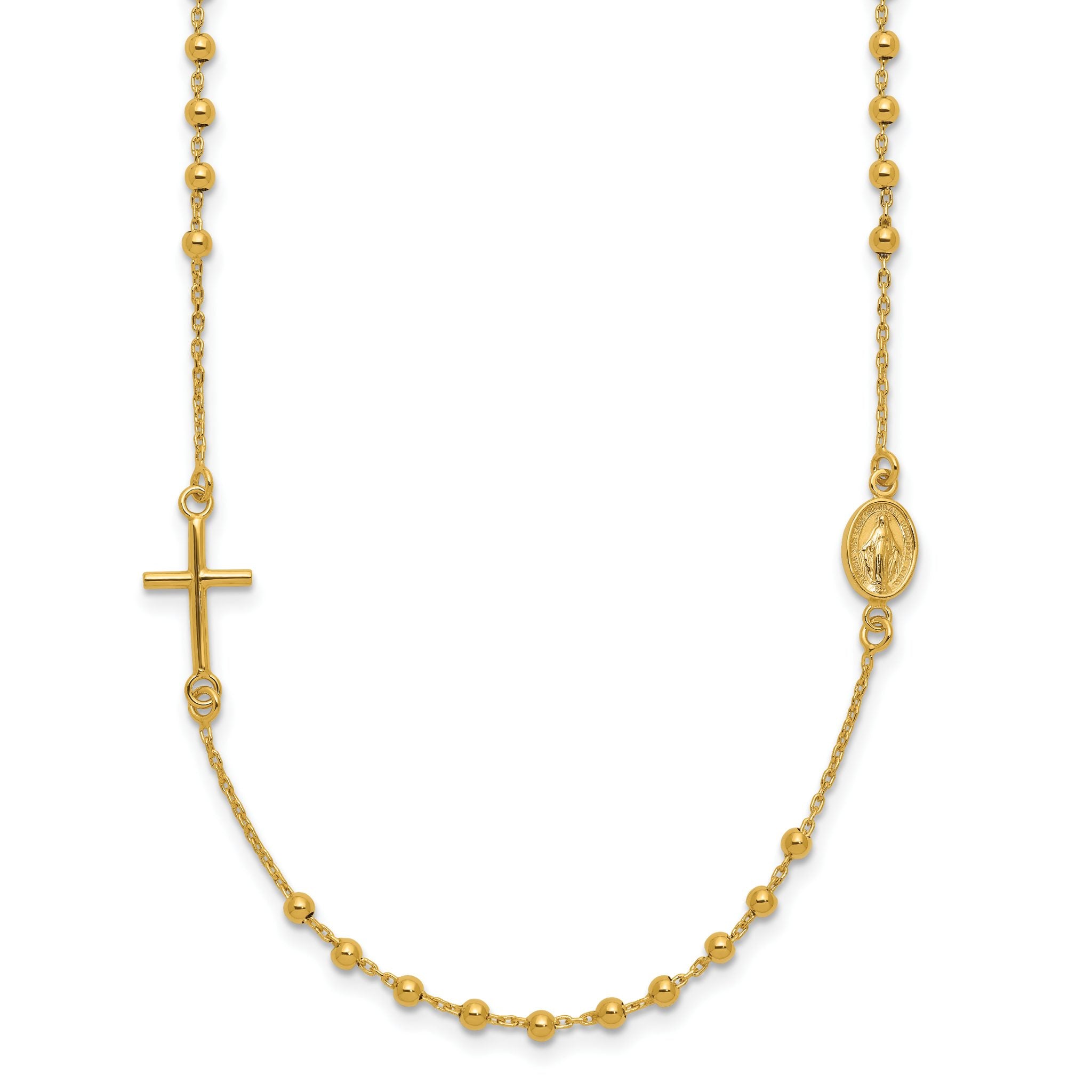 14K Gold Polished Rosary Necklace with Cross  Elegant Women's Faith Symbol Main image