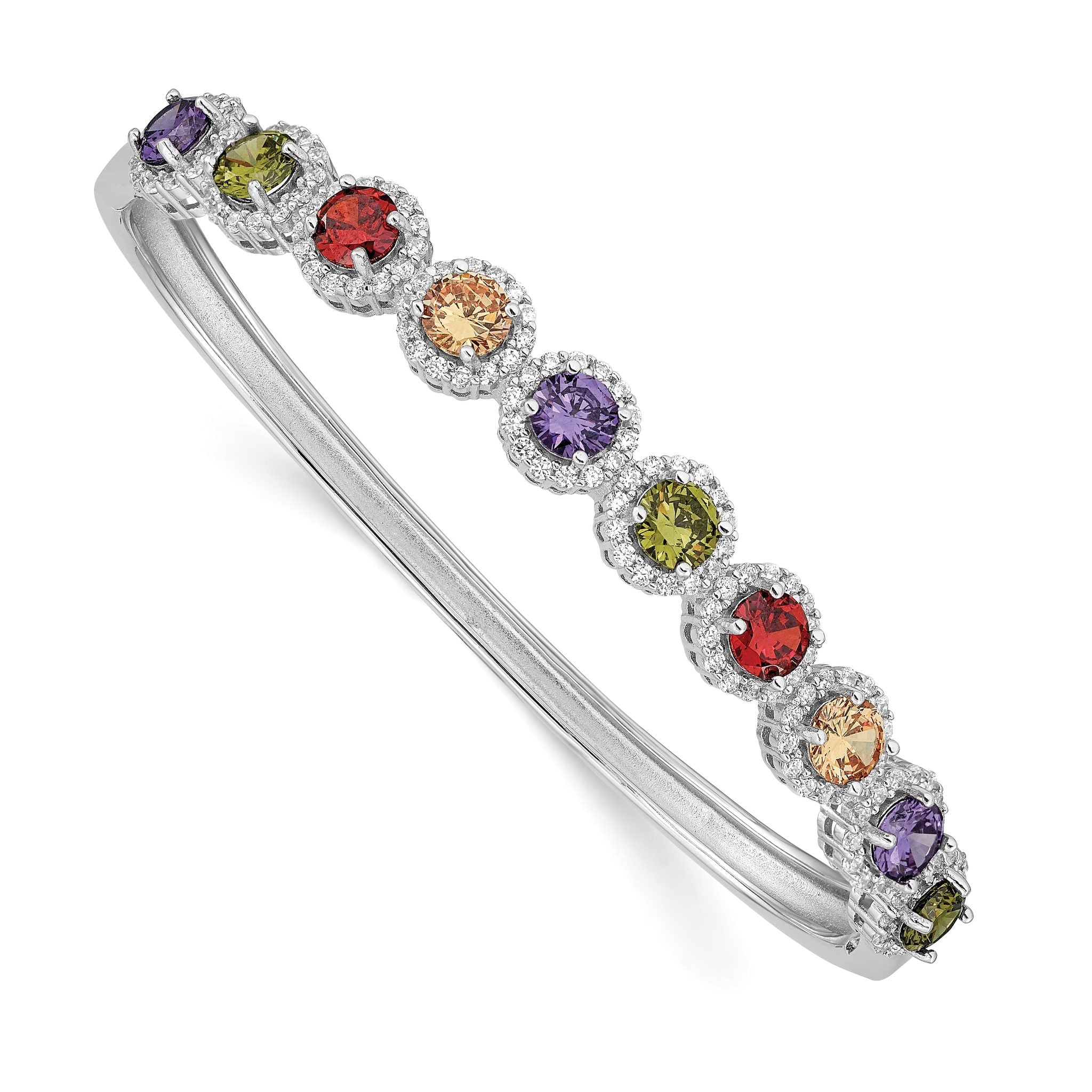 Prizma Sterling Silver Rhodium-plated White and Colorful CZ Hinged Bangle Main image