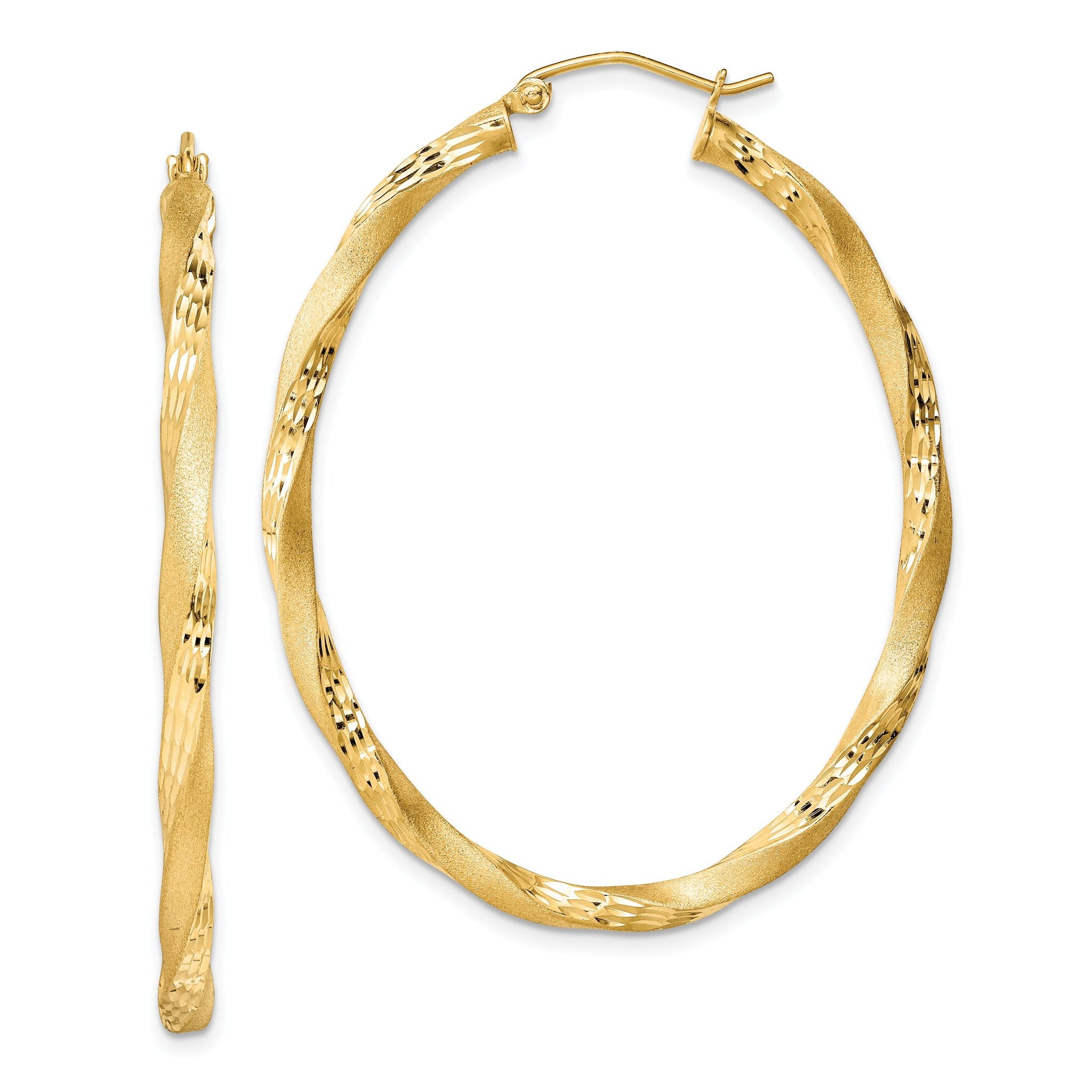 Sterling Silver Gold-plated Diamond-cut Twist Satin 4mm Oval Hoop Earrings Main image
