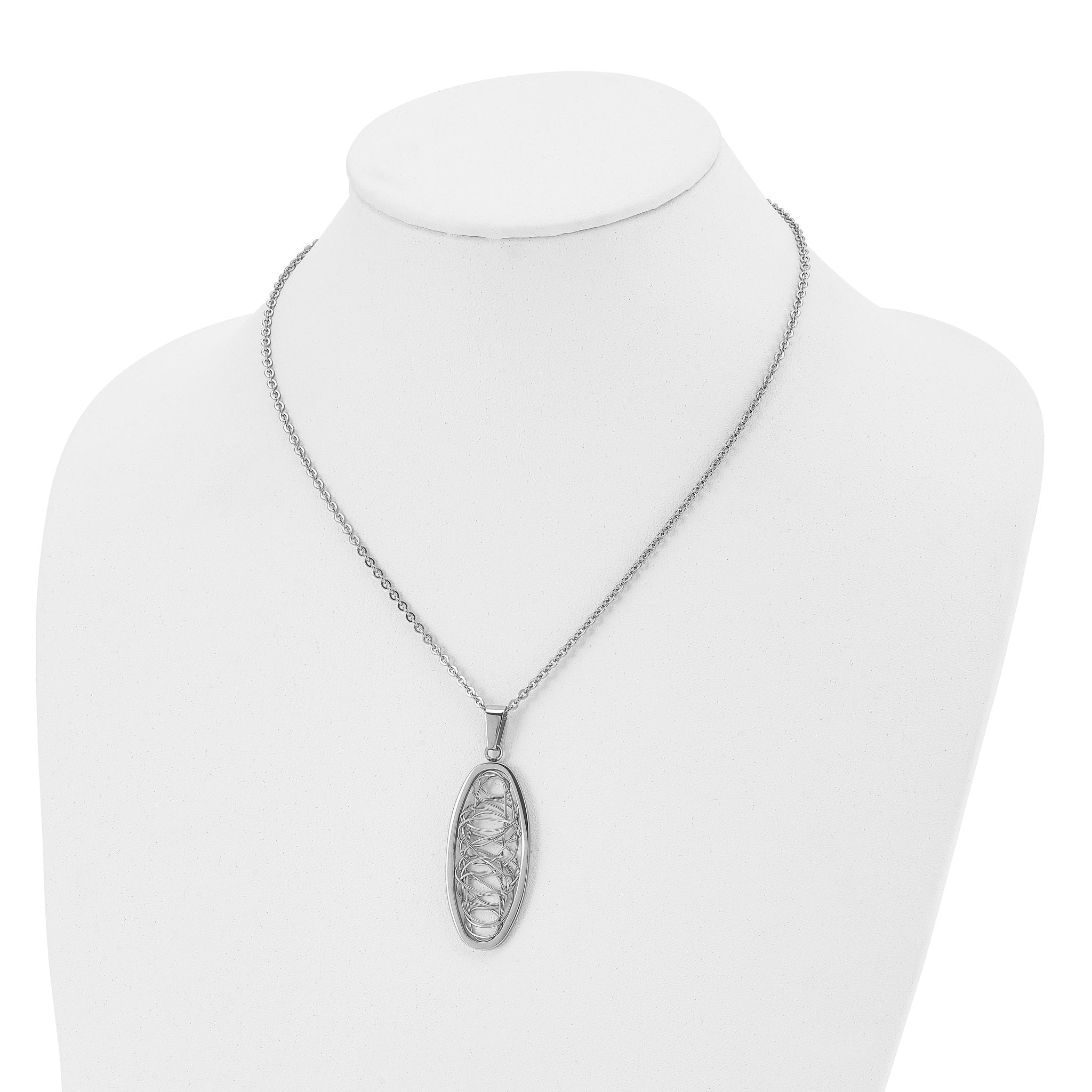 Stainless Steel Polished Wire Designed Oval 18in Necklace