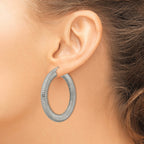 Stainless Steel Polished Textured Hoop Earrings for Women