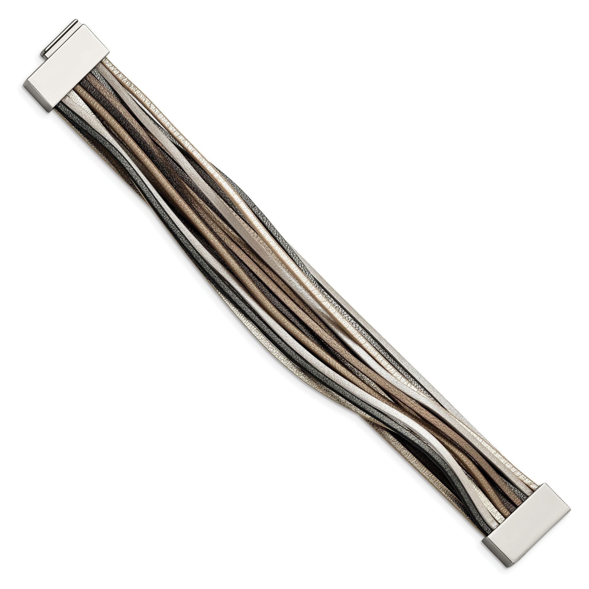 Stainless Steel Polished Multi-Strand Metallic Faux Leather Bracelet for Women Secondary image