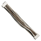 Stainless Steel Polished Multi-Strand Metallic Faux Leather Bracelet for Women