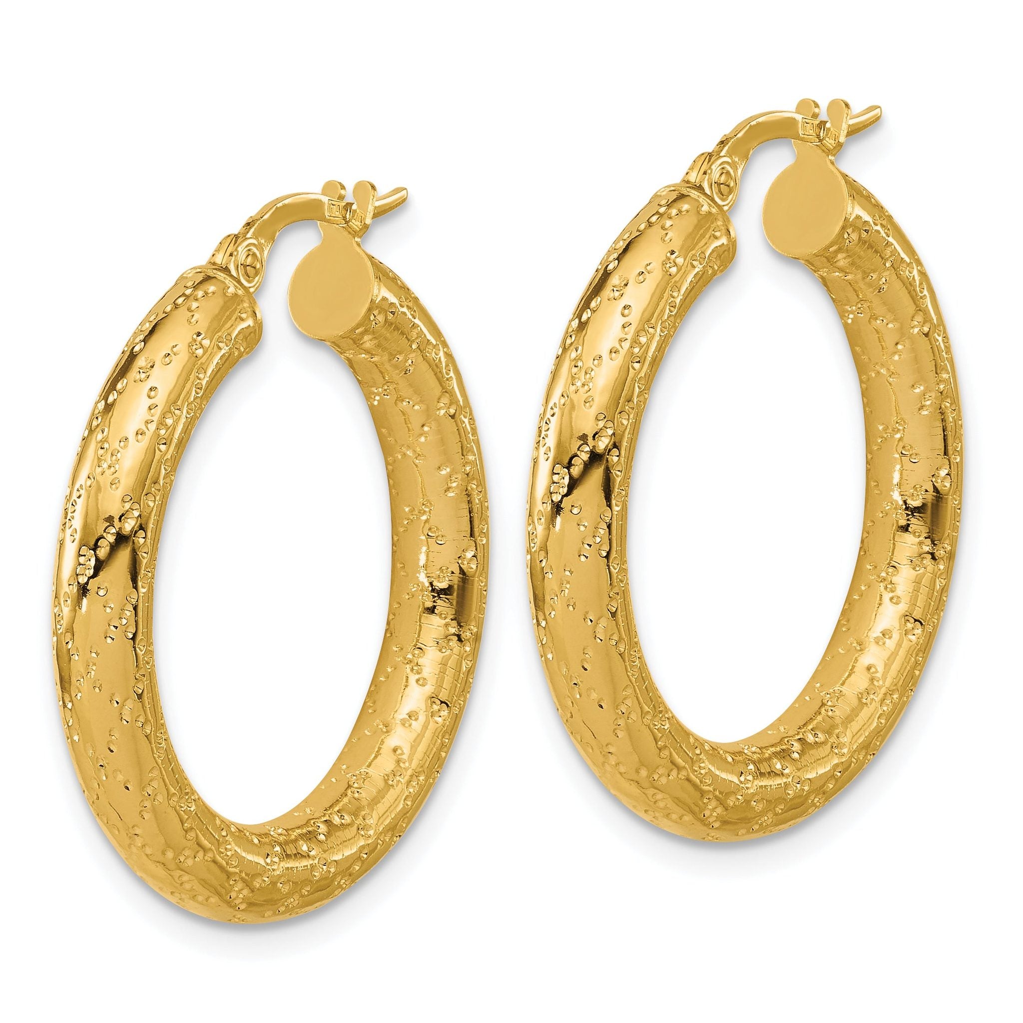 14K Polished Patterned Round Hoop Earrings Secondary image