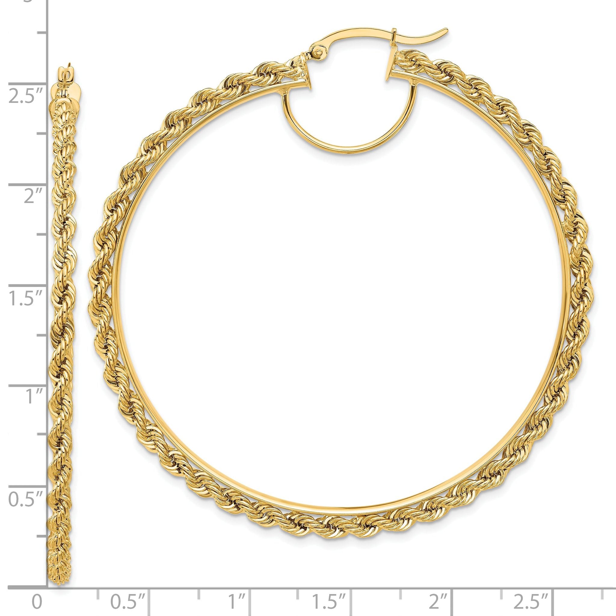 10k Polished and D/C Rope 2.95mm Hoop Earrings