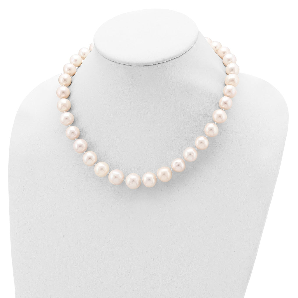 Sterling Silver Rhodium-plated 11-12mm White Near-Round Freshwater Cultured Pearl 18 inch Necklace