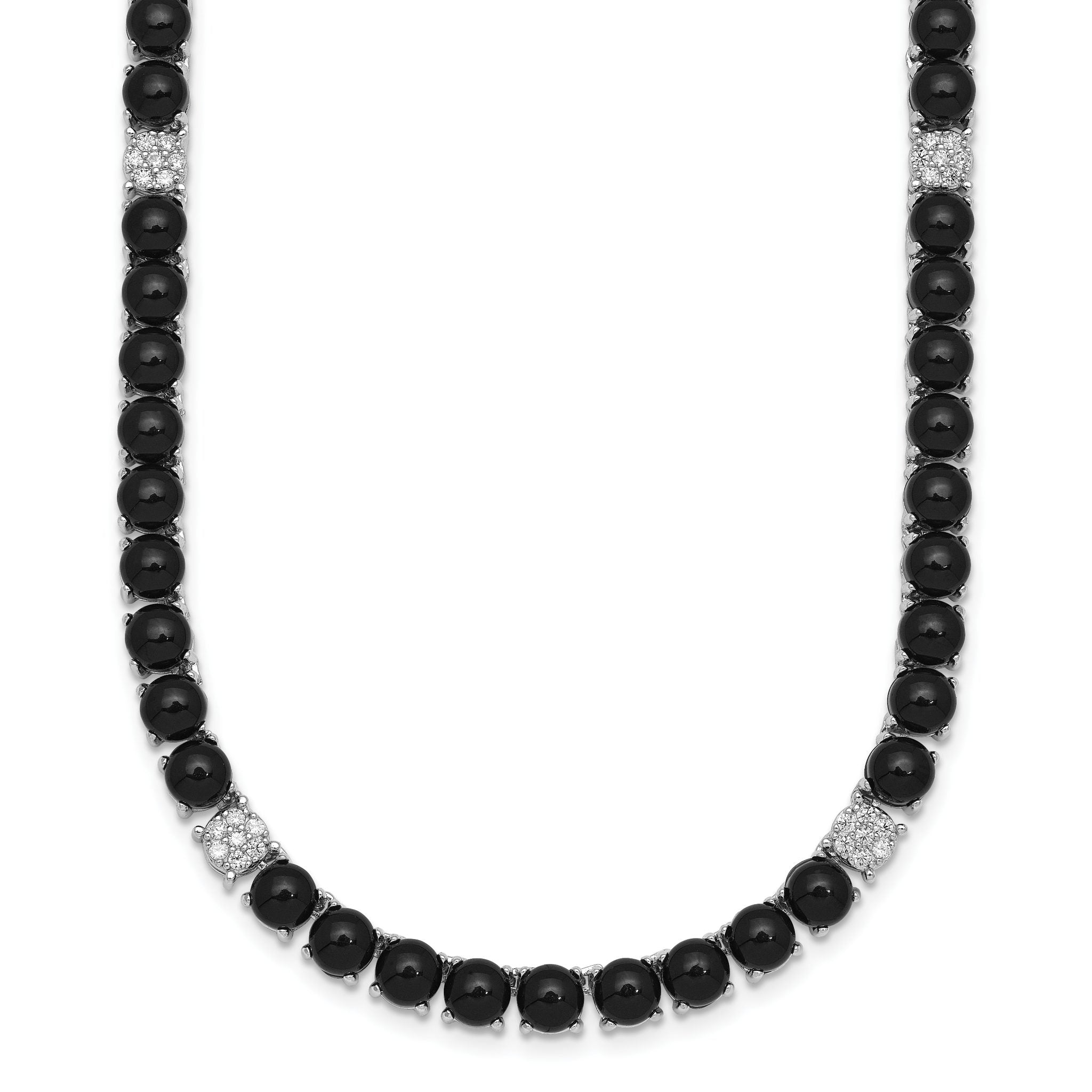 Sterling Silver Rhodium-plated Polished Pave CZ and Onyx 17 Inch with 3 Inch Extension Necklace Main image