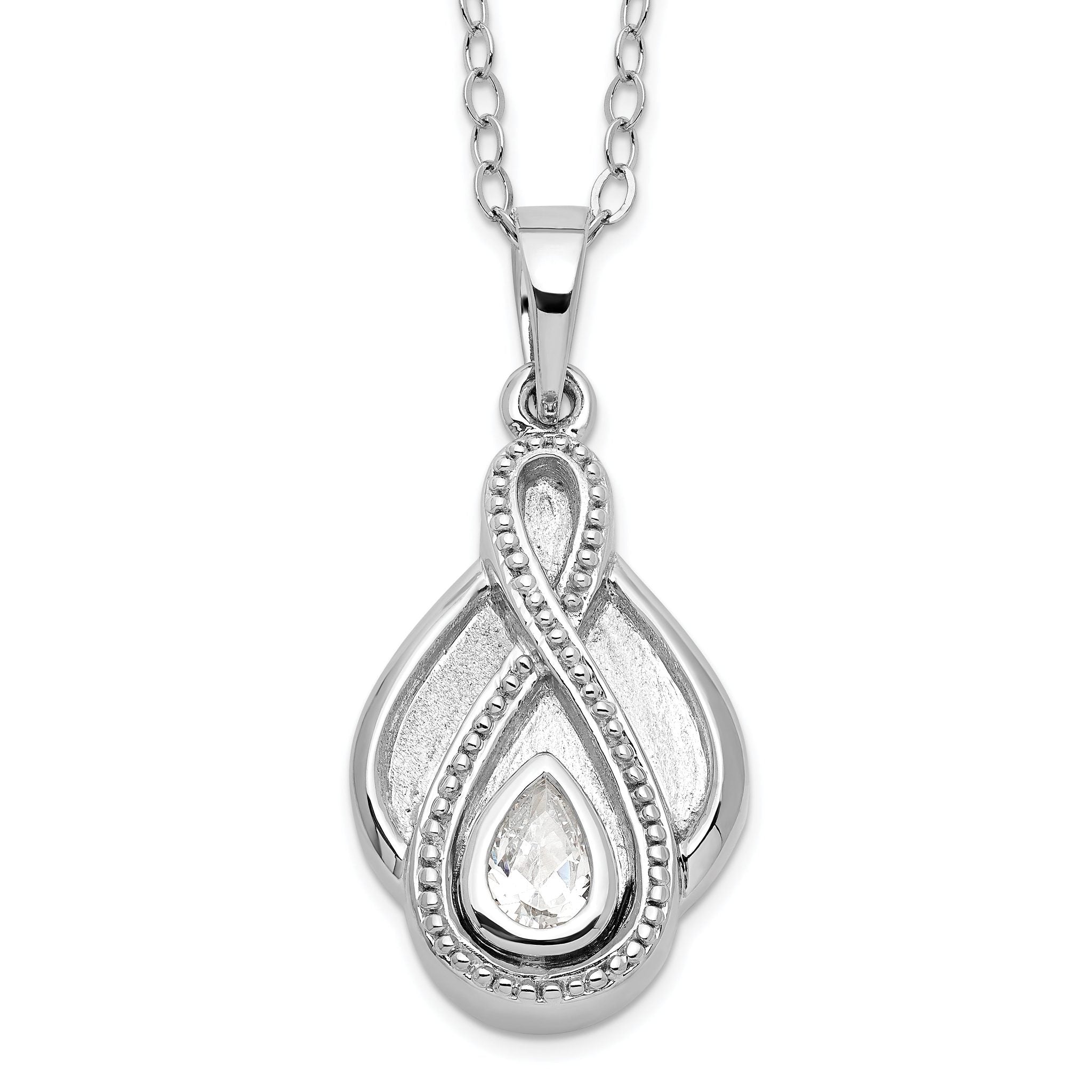Sentimental Expressions Sterling Silver Rhodium-plated CZ Tear Of Strength Ash Holder 18 Inch Necklace Main image