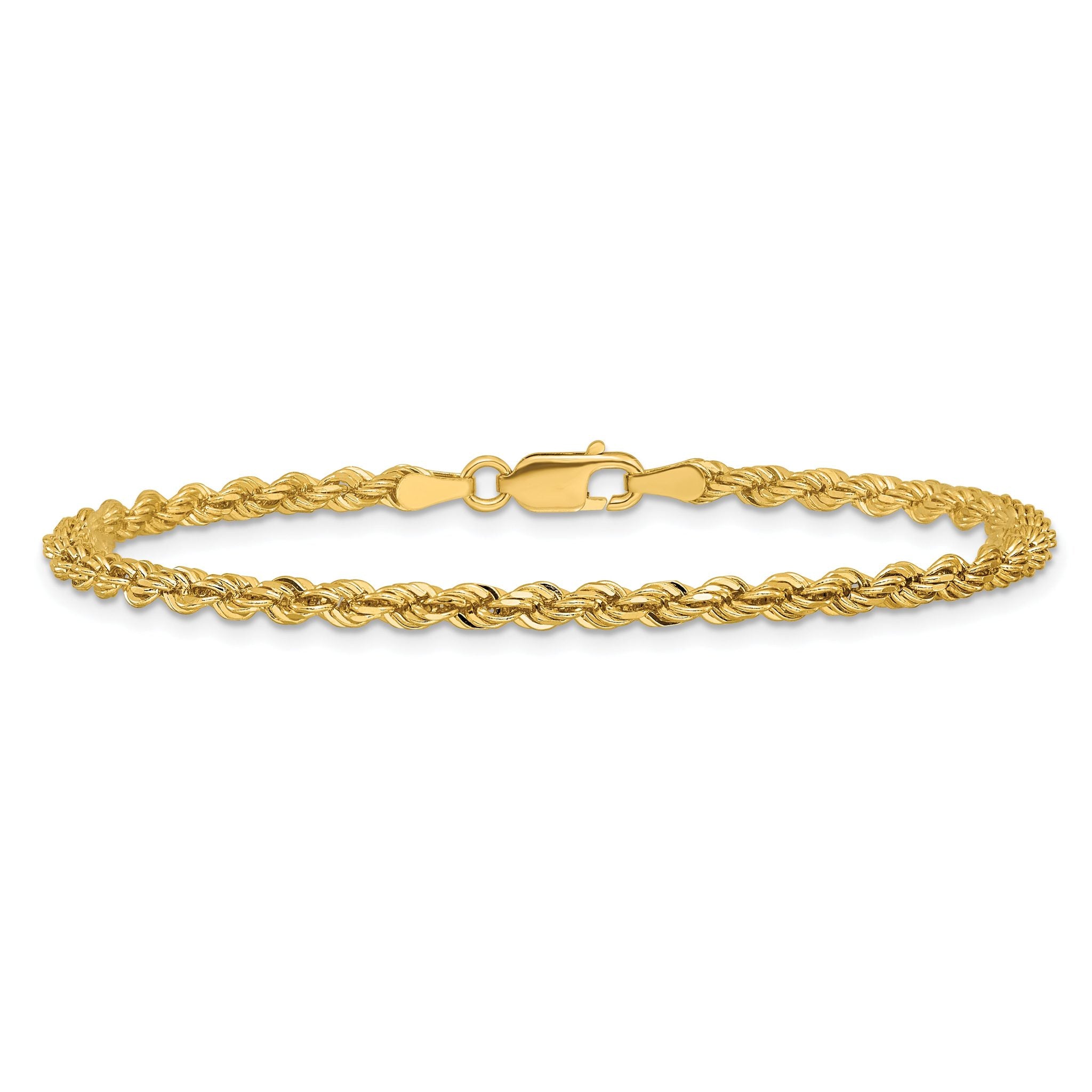 Diamond-Cut Rope Chain Bracelet in 14K Yellow Gold, 3mm