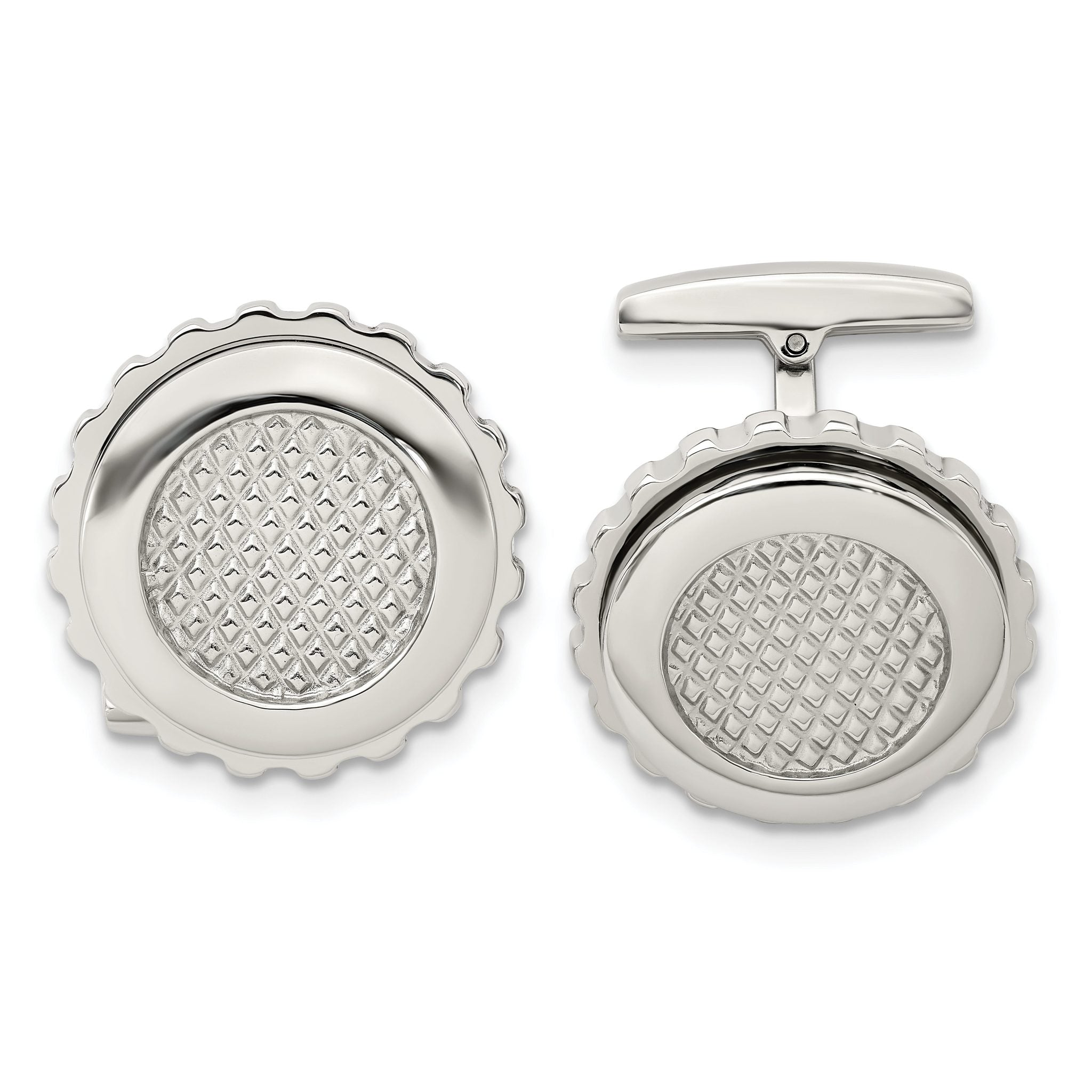 Polished & Textured Round Cufflinks in Stainless Steel Main image