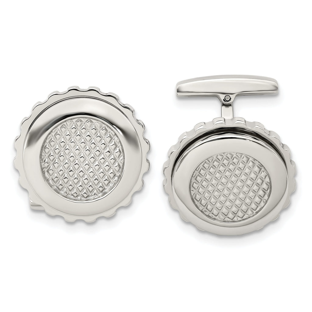 Polished & Textured Round Cufflinks in Stainless Steel