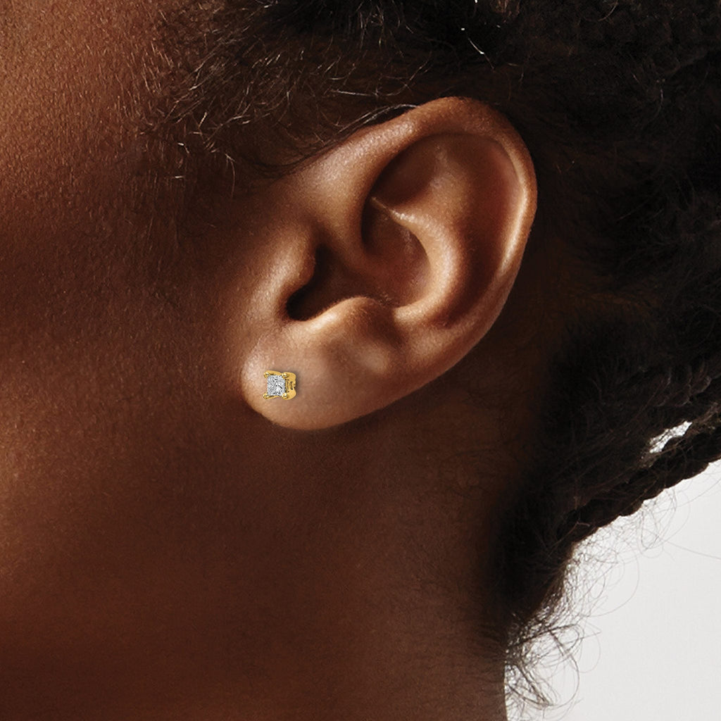 14K Yellow Gold 1/4 ct Lab-Created Diamond VS+ F+, Princess-Cut 4-Prong Stud Earrings