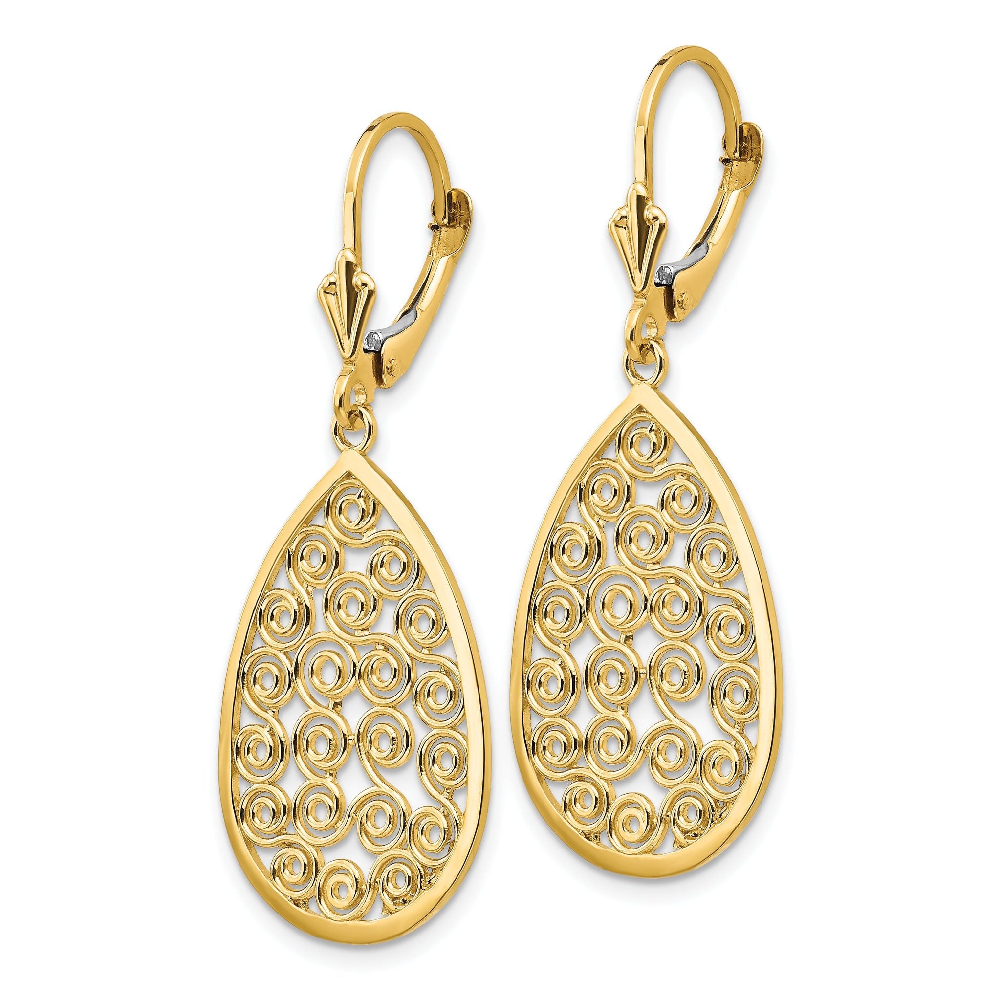 14k Teardrop Filigree Dangle Leverback Earrings Secondary image