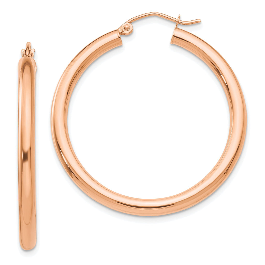 14K Rose Gold Hoop Earrings with Polished Lightweight Design