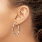 Sterling Silver 2mm Polished/Satin D/C Hoop Earrings