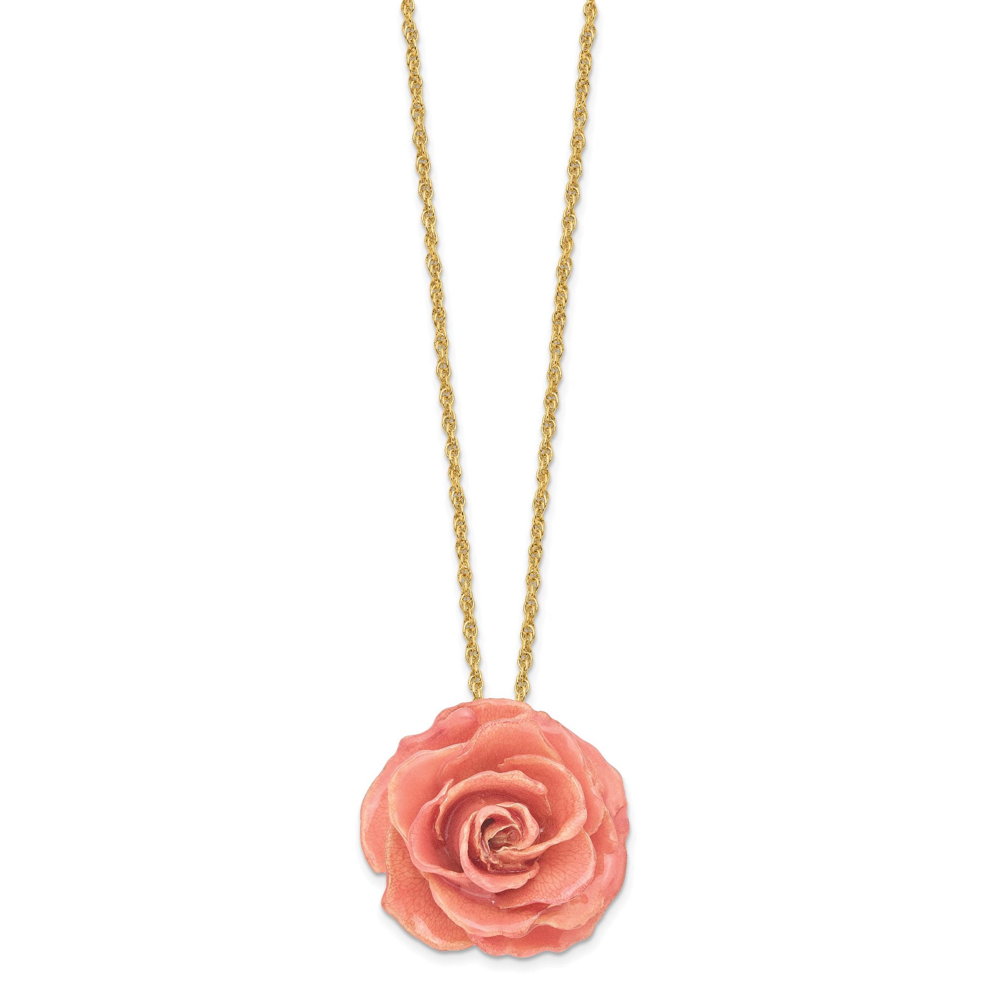 Lacquer Dipped Pink Real Rose with 20 inch Gold-tone Necklace Secondary image