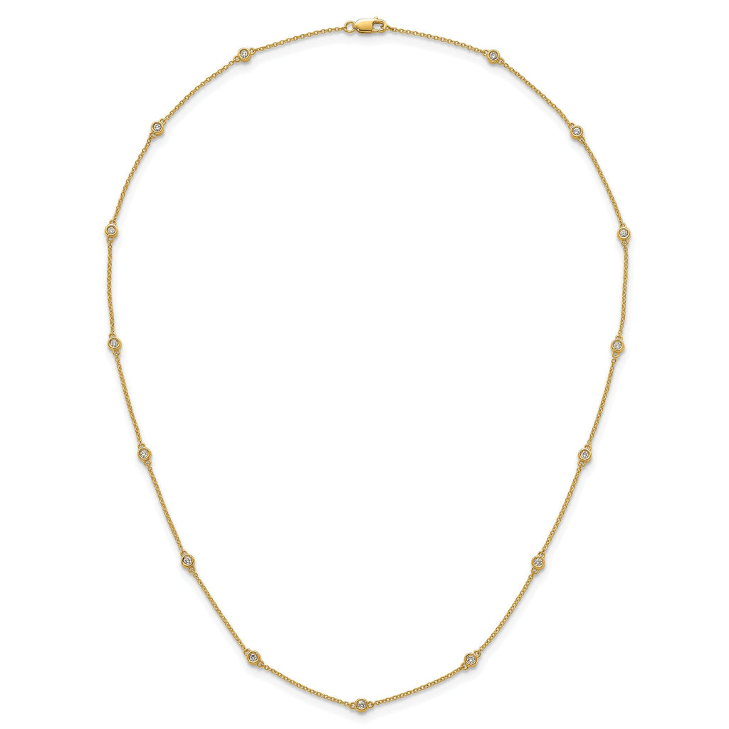 14k Complete 1/3 carat Bezel-set Diamond and Cable Chain 13-Station 16 inch Necklace