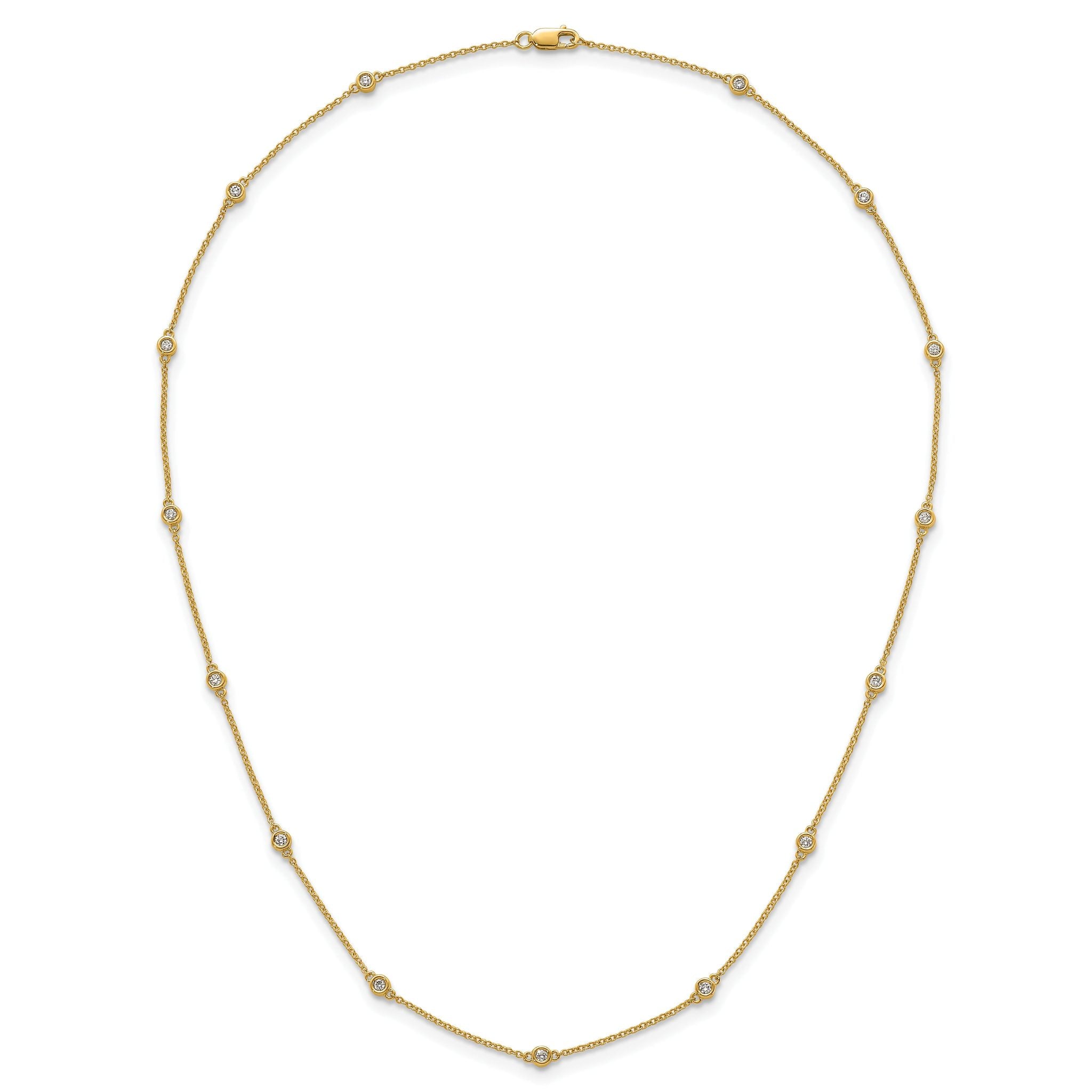 14k Complete 1/3 carat Bezel-set Diamond and Cable Chain 13-Station 16 inch Necklace