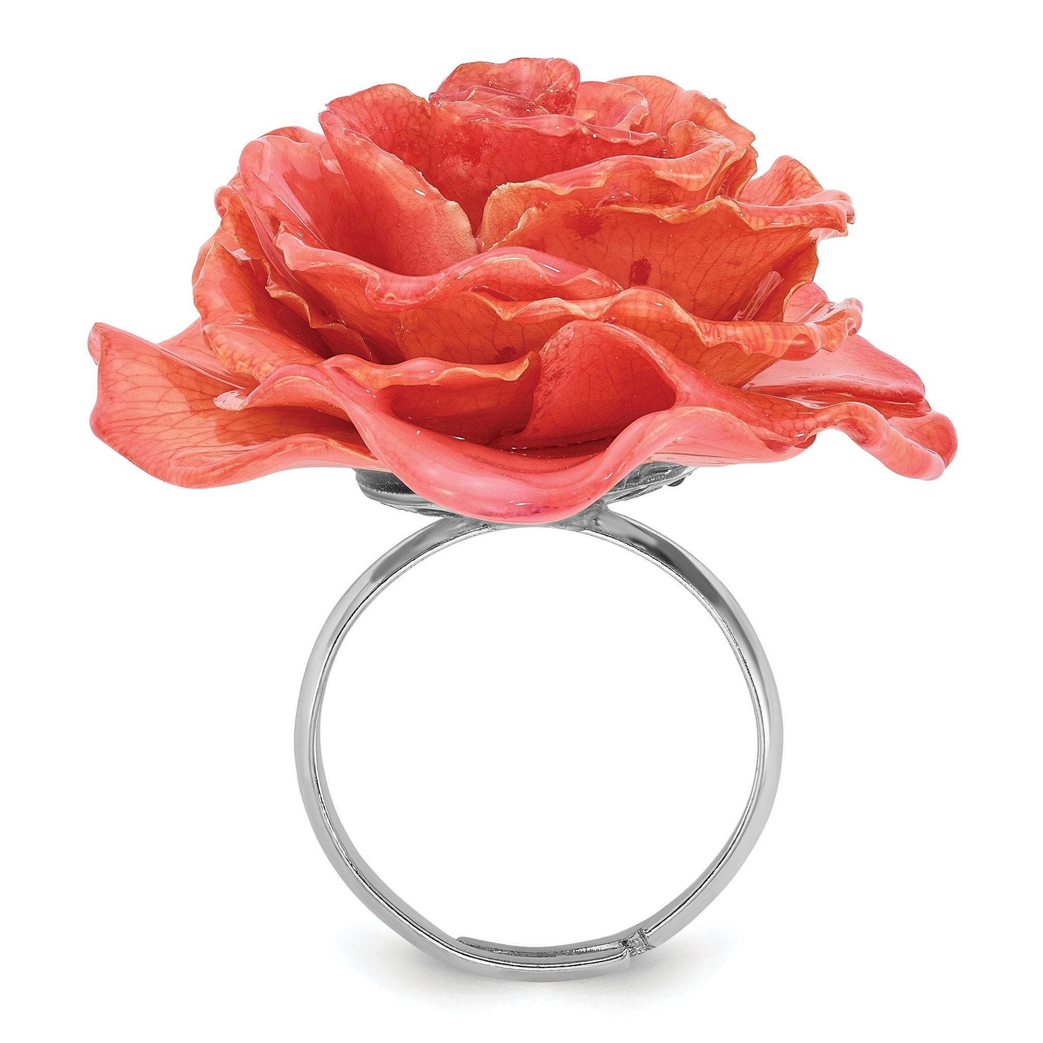 Lacquer Dipped Pink Real Rose Adjustable Silver-tone Ring Secondary image