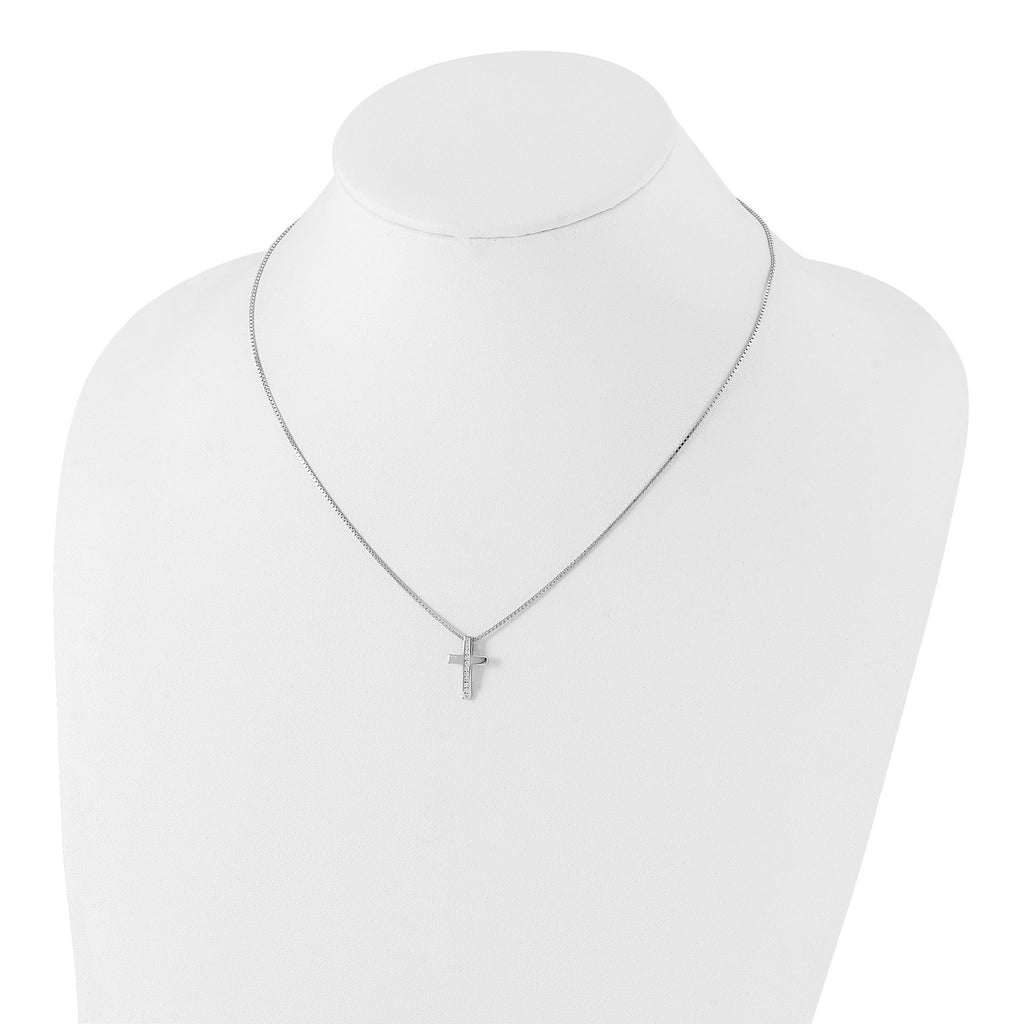 White Ice 925 Sterling Silver Diamond Cross Necklace with Rhodium Polish