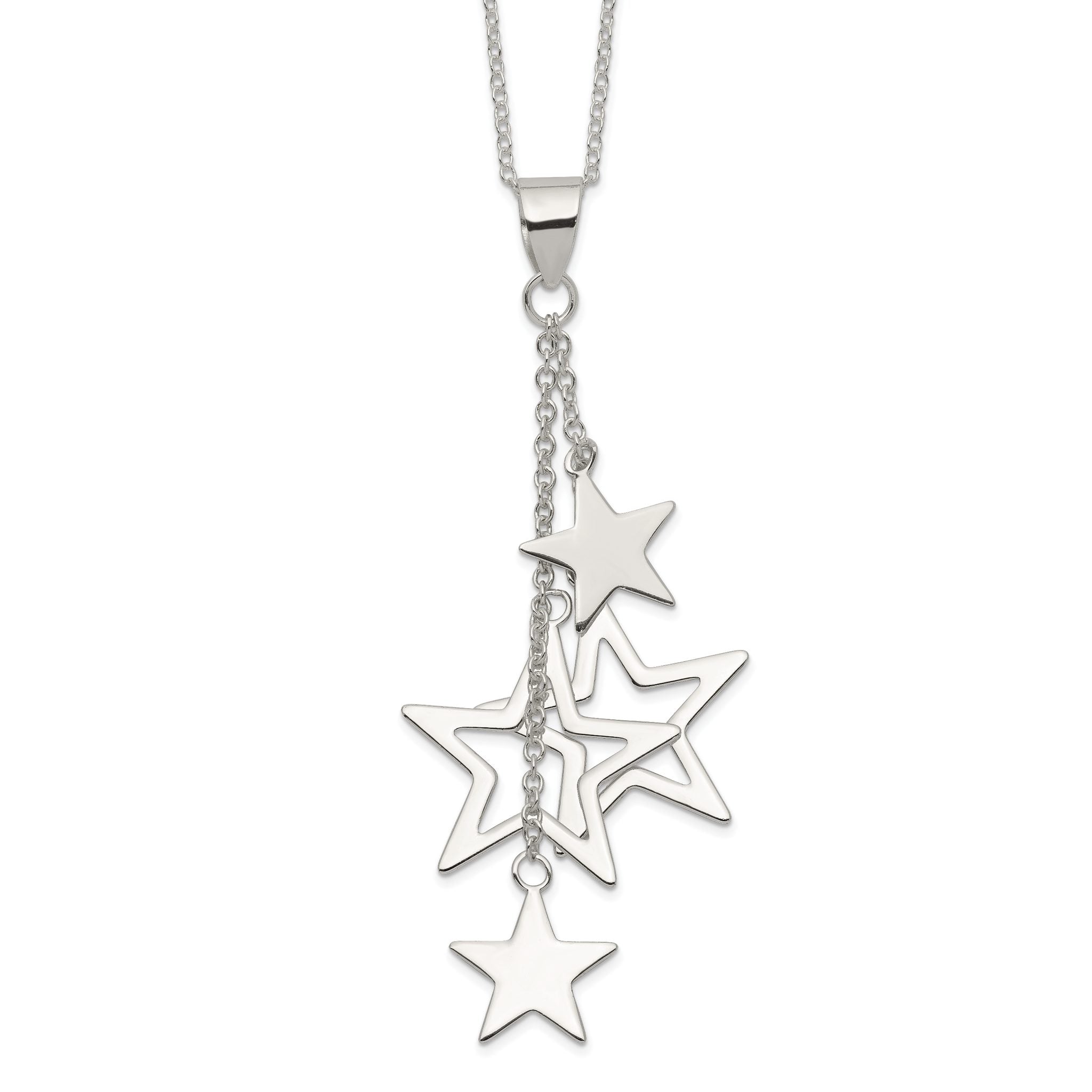 Sterling Silver Rhodium-plated Dangling Stars Necklace Main image