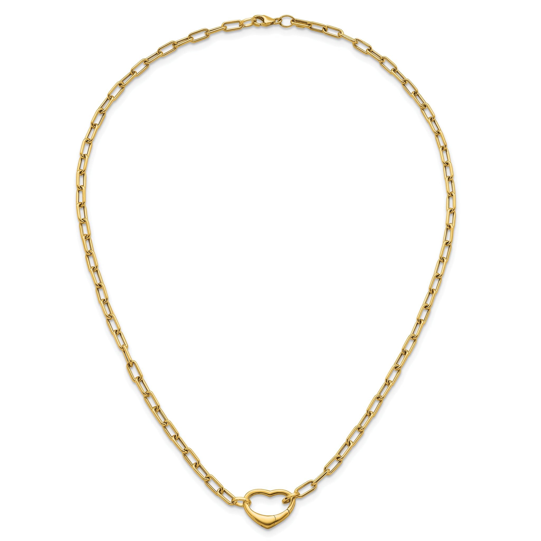 14k Polished Oval Link with Heart Clasp 18 inch Necklace able to Convert to Bracelet