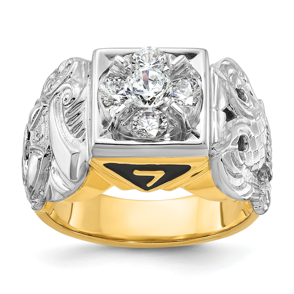 14k Two-tone Men's Polished and Textured Double Eagle Masonic Shriner's Ring Mounting (No Stones Included)