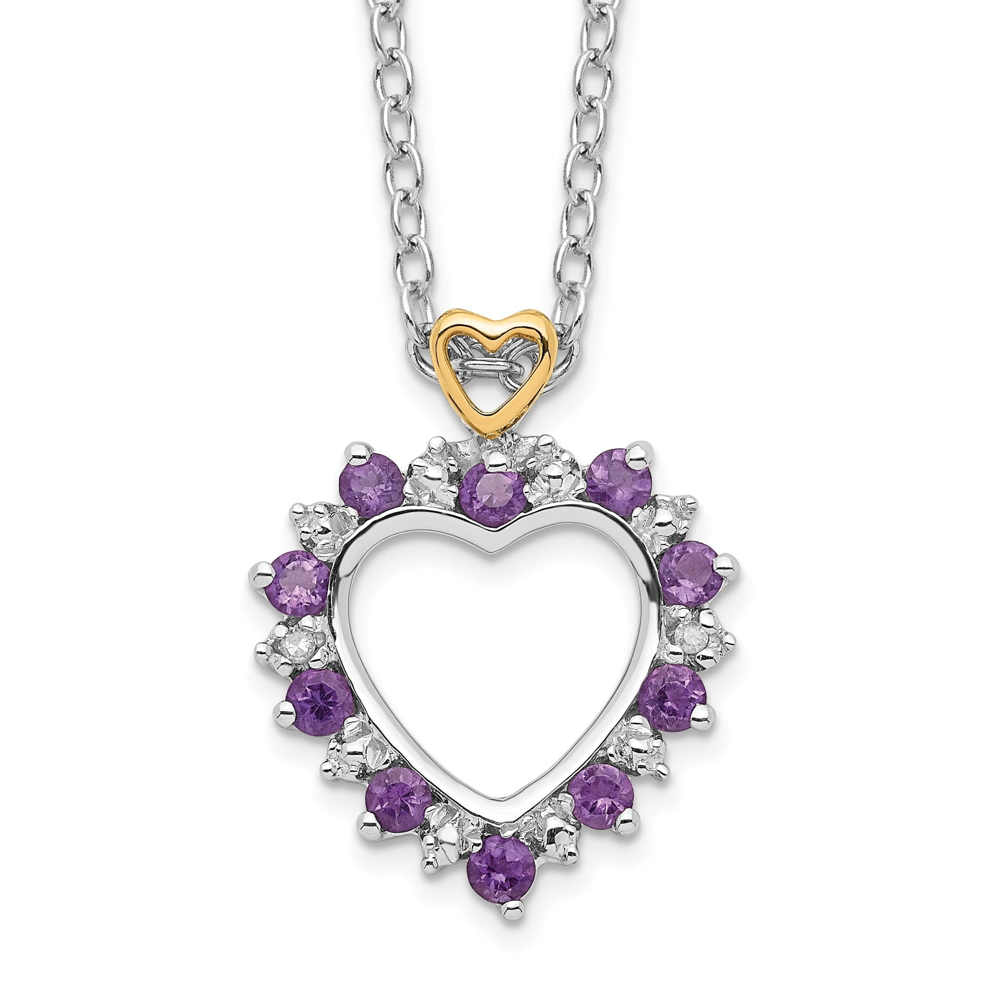 Brilliant Gemstones Sterling Silver with 14K Accent Rhodium-plated Amethyst and Diamond 18 Inch Necklace with 2 Inch Extender Main image