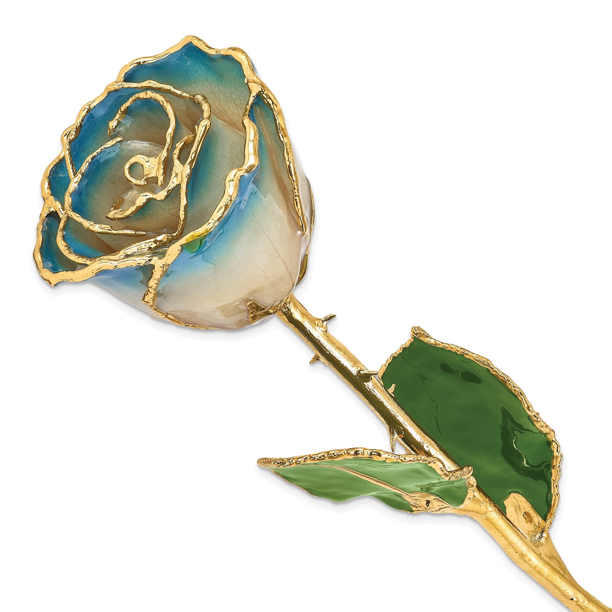 Lacquer Dipped Gold Trimmed White and Navy Blue Pearl Real Rose Main image