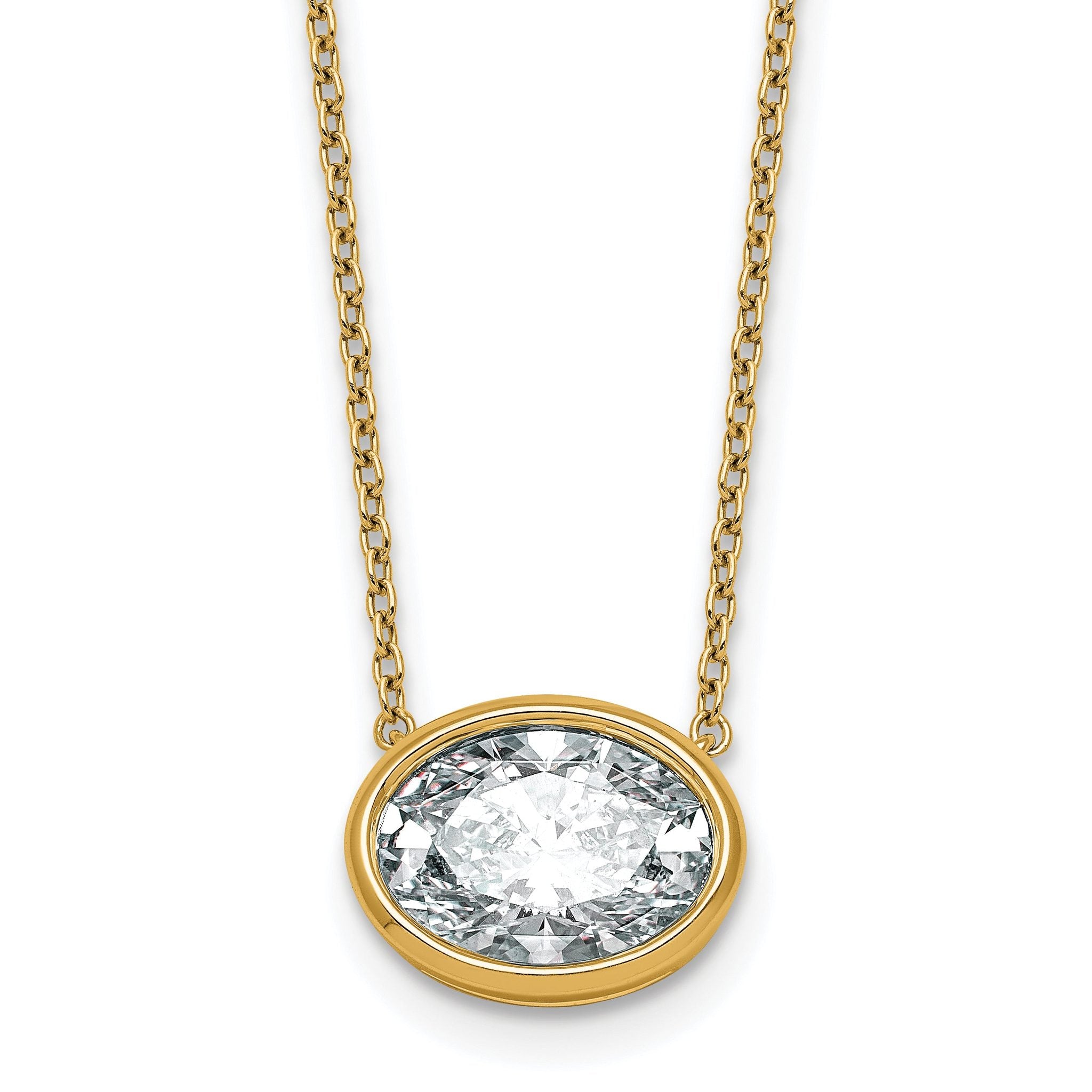 14k 3 carat Certified Lab Grown Diamond VS+ F+ Oval Complete 18 inch Bezel Set Necklace