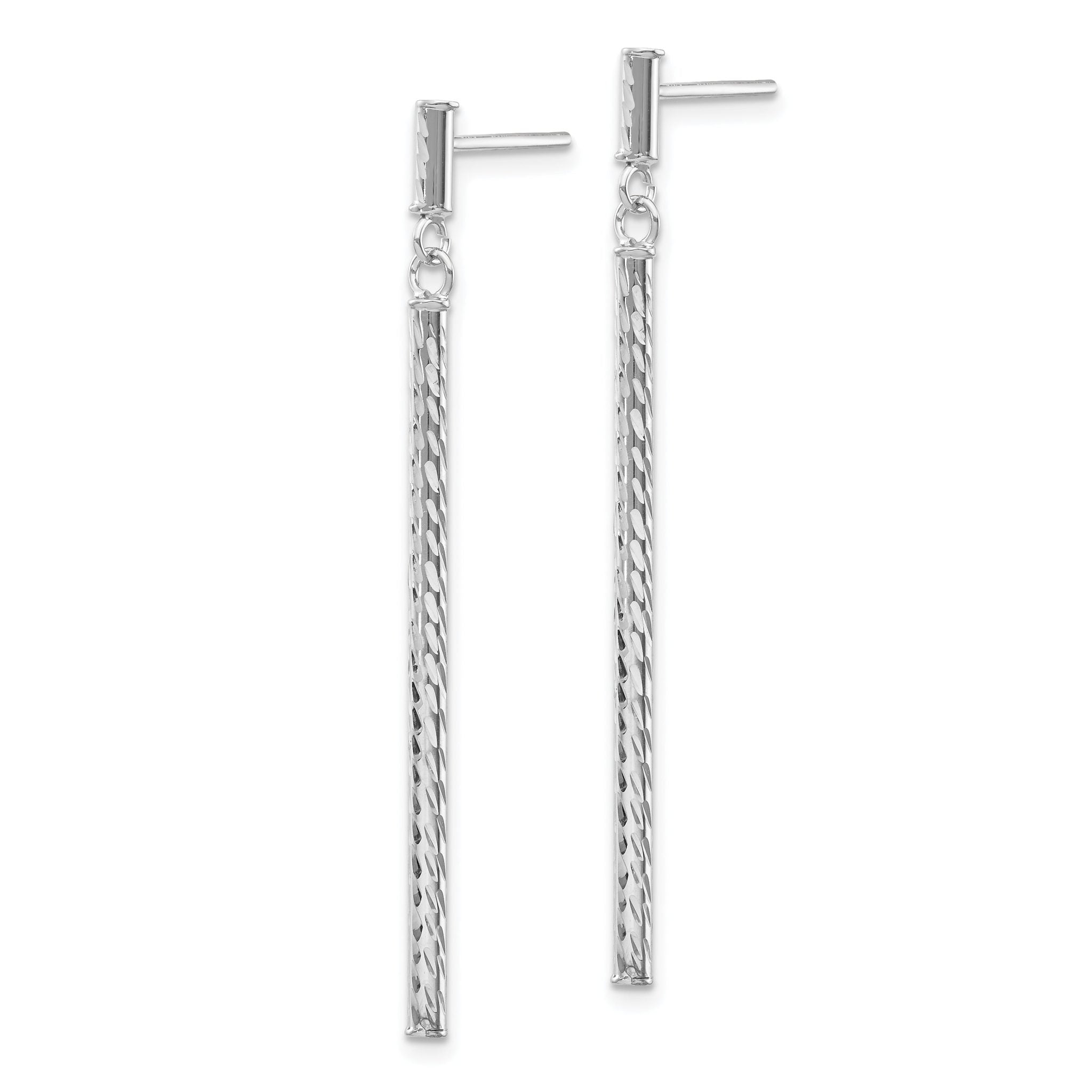 14k White Gold Polished and Diamond-cut Bar Dangle Post Earrings Secondary image